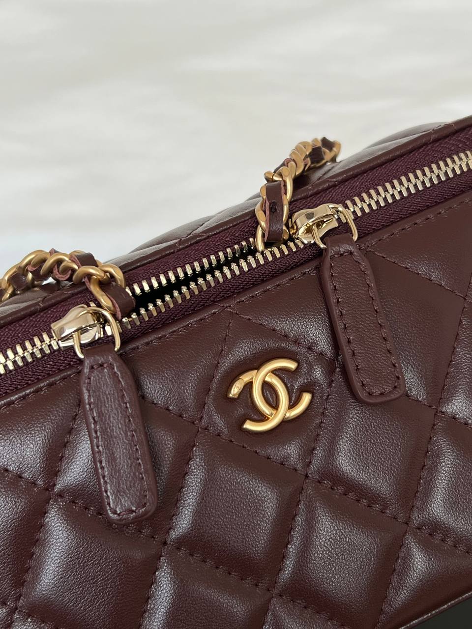 Chanel Burgundy Lambskin Quilted CC Hardware Mini Vanity Chain Bag