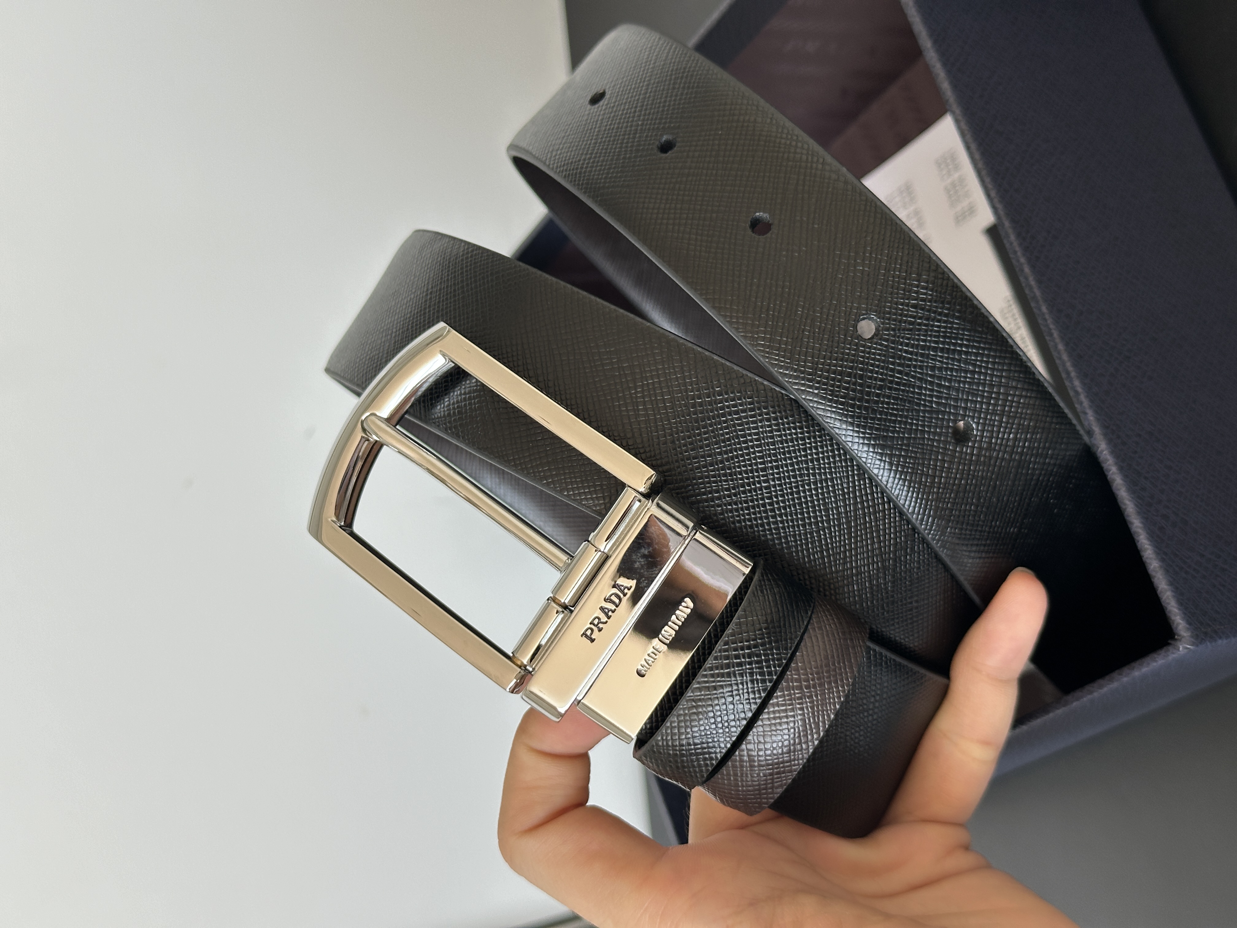 Prada Reversible Saffiano Leather Pin Buckle Belt