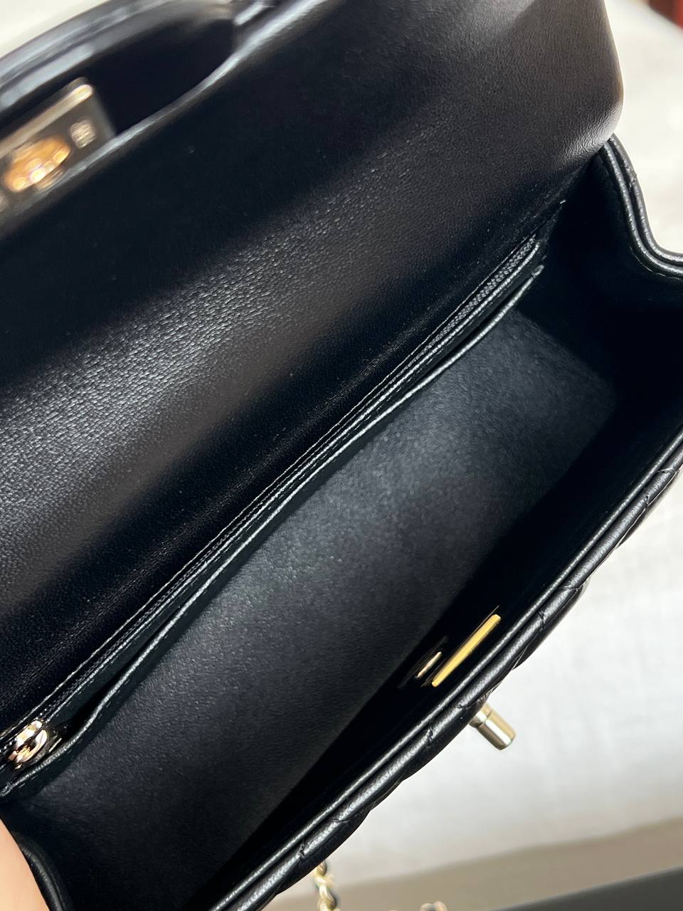 Chanel Black Lambskin Mini Classic Flap With Top Handle