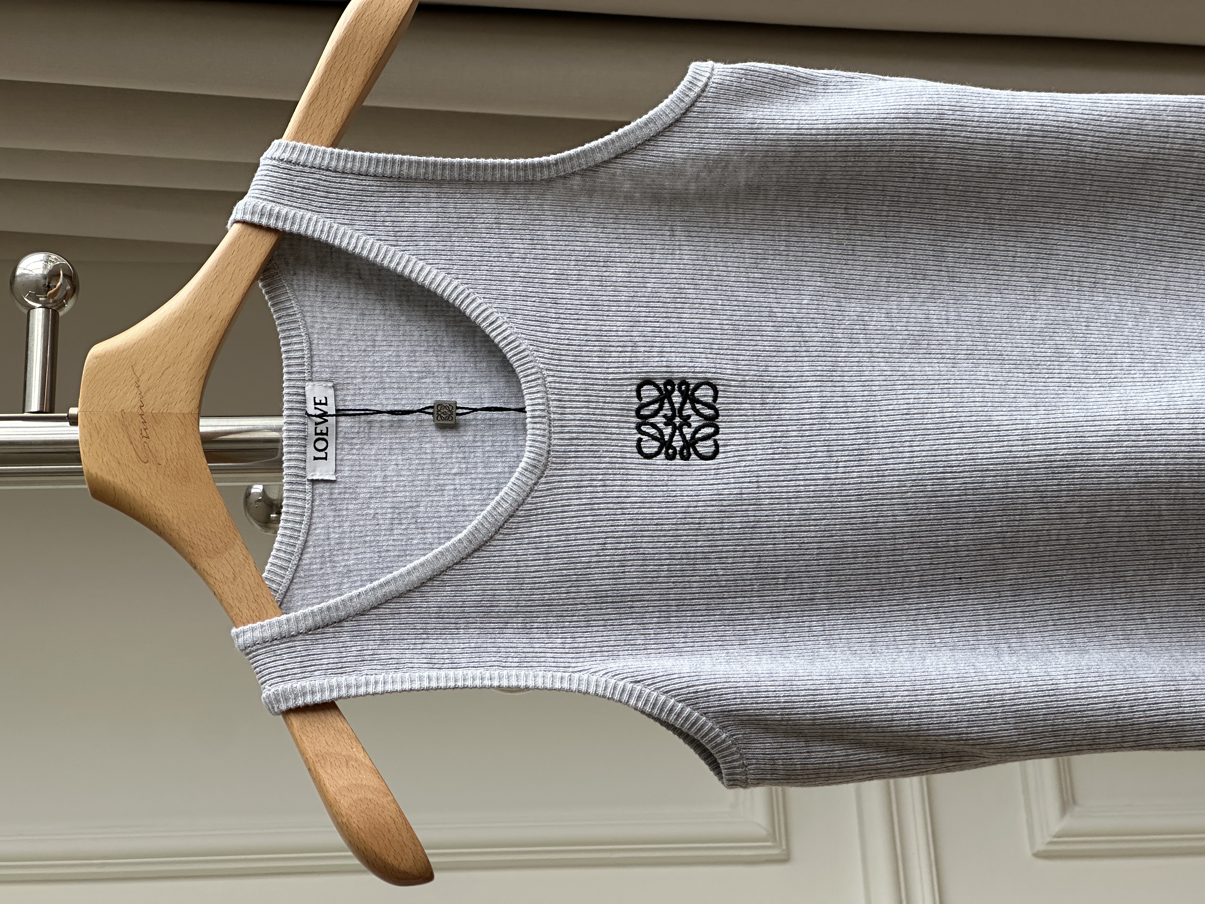 LOEWE Anagram Embroidery U-Neck Vertical Rib Knit Tank Top