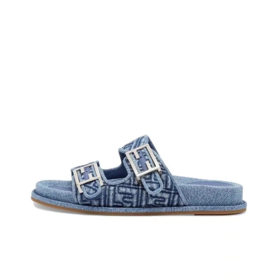 Fendi Fabric One Word Comfortable Slippers Shoes Sandal