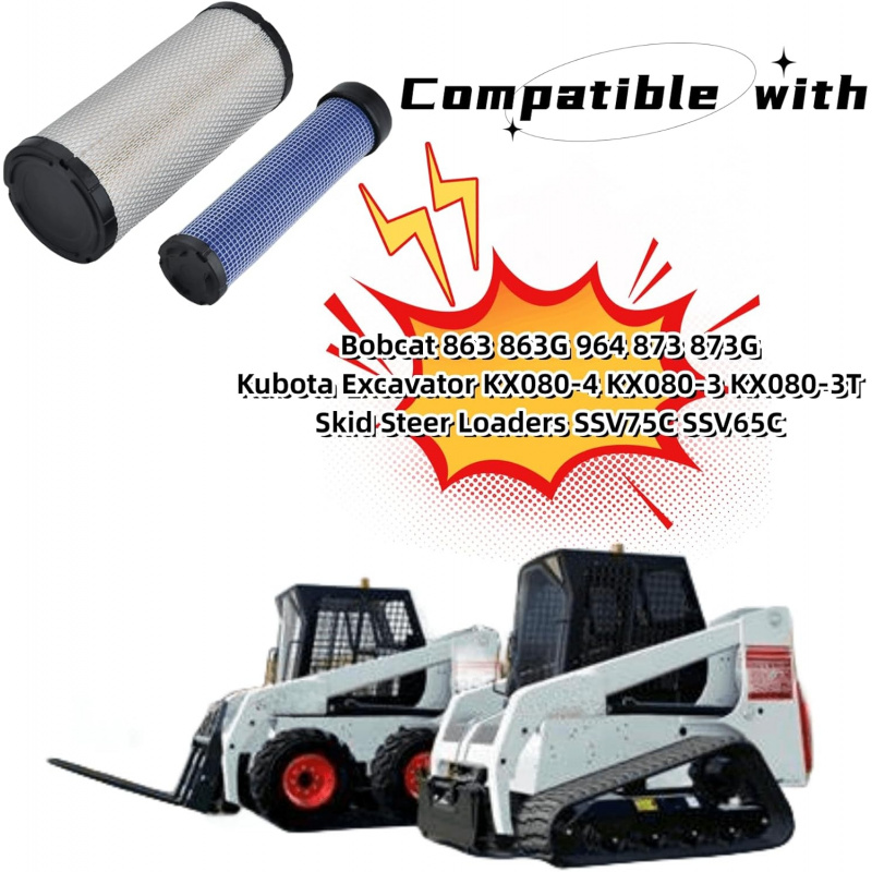 P827653 P829332 Air Filter Kit For Bobcat 863 863G 964 873 873G Kubota Excavator KX080-4 KX080-3 KX080-3T Skid Steer Loaders SSV75C SSV65C
