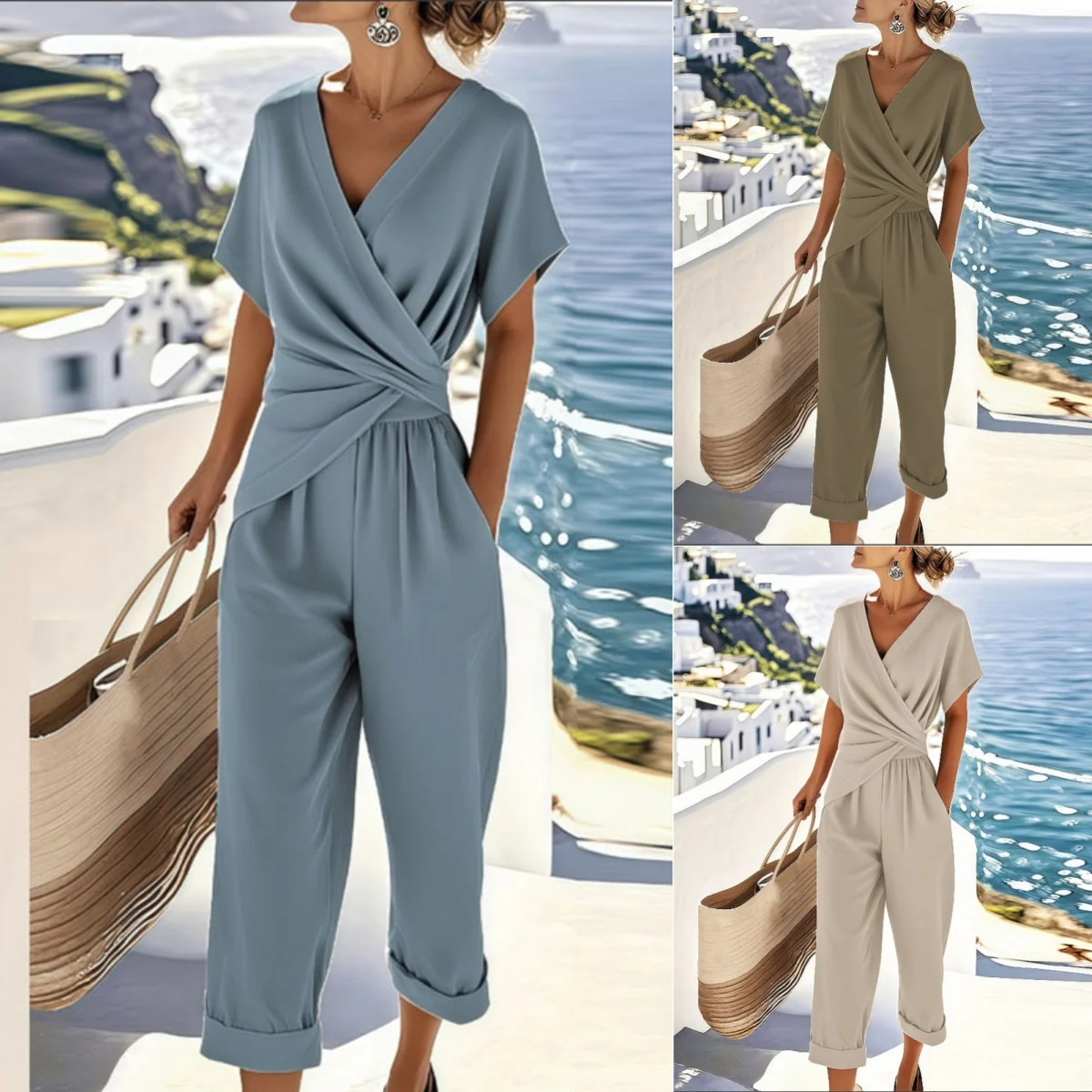 Ensemble Chic Deux Pièces – Top Plissé et Pantalon Fluide