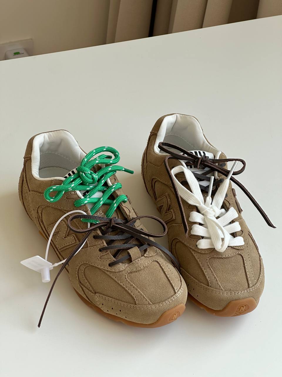 Khaki Suede Multi-Lace Retro Low-Top Trainer Sneakers