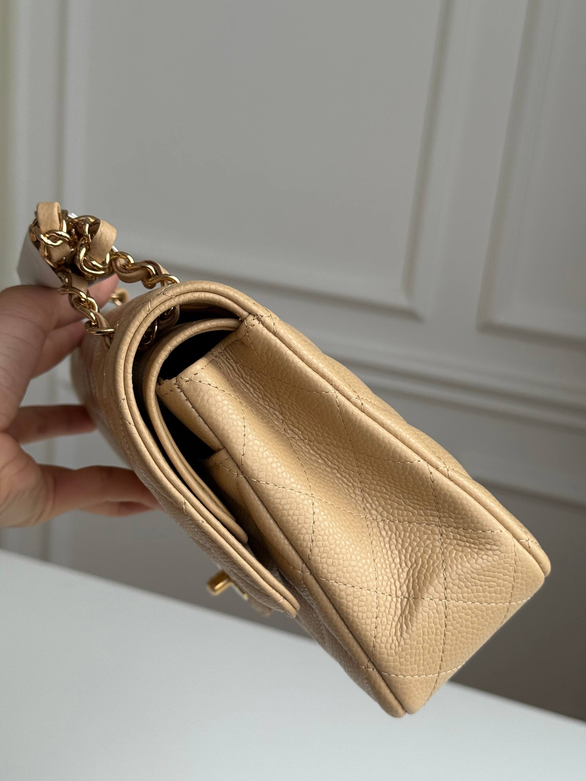 Chanel Classic Flap Milk Tea Gold Chain Bag