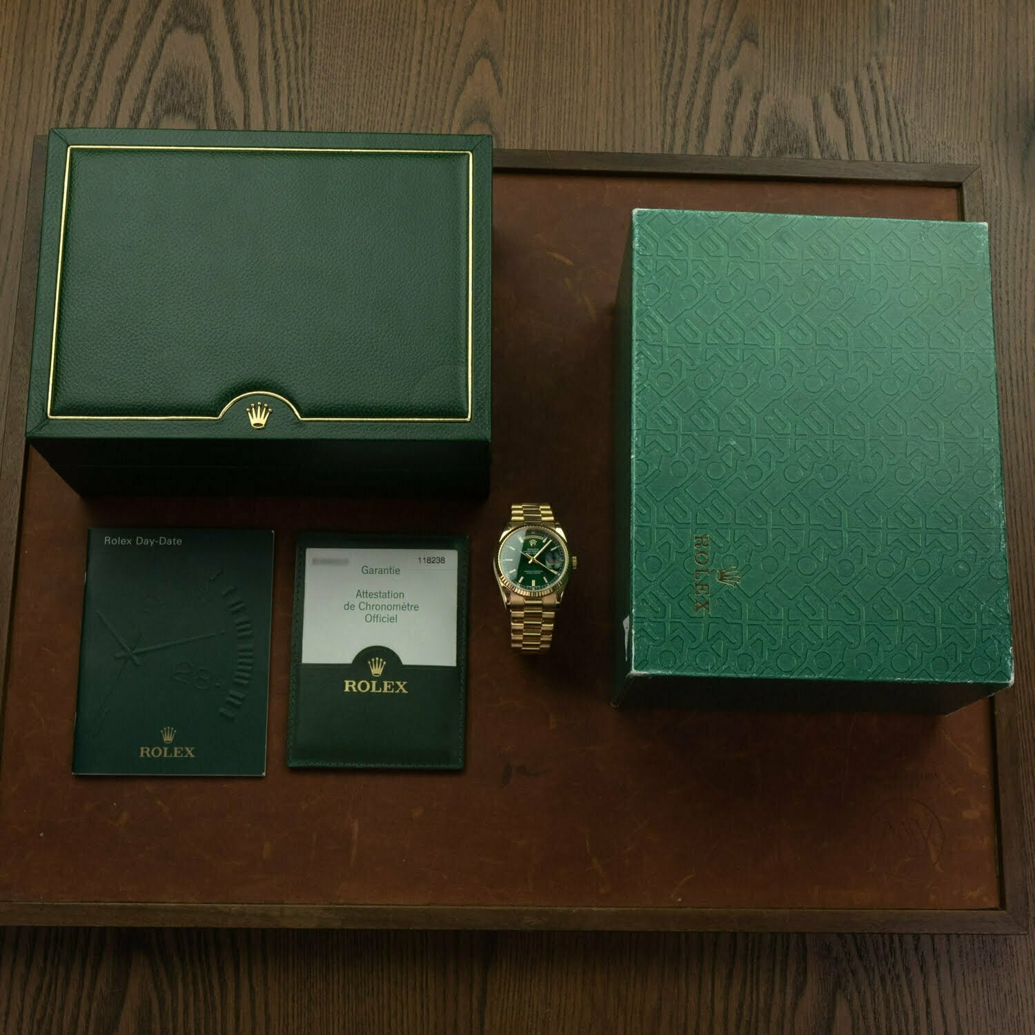 Rolex Day-Date 36 Yellow Gold Green Index Dial & Fluted Bezel President Bracelet 118238【1:1 Replica】