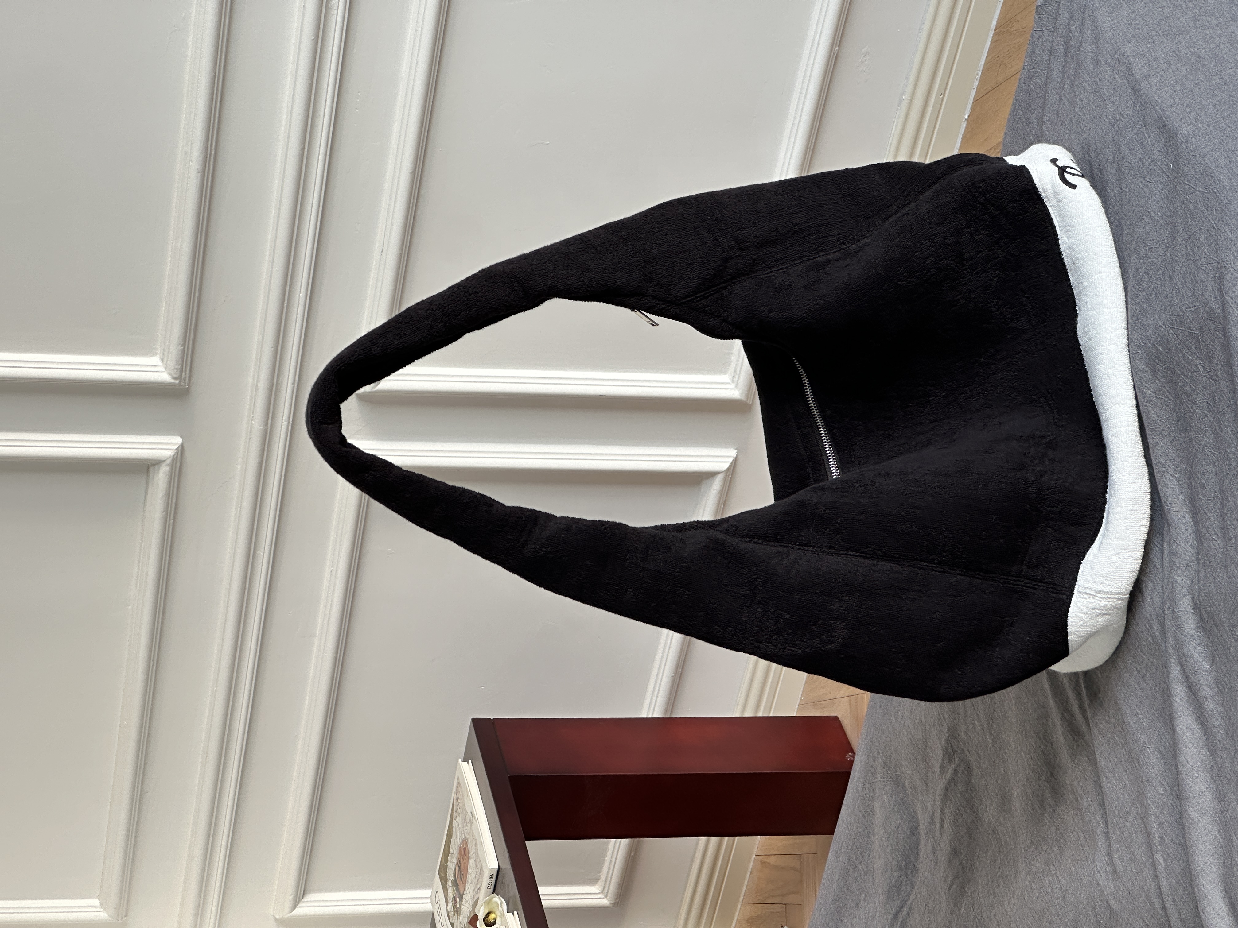 Chanel Black and White Terry Cloth Beach Bag