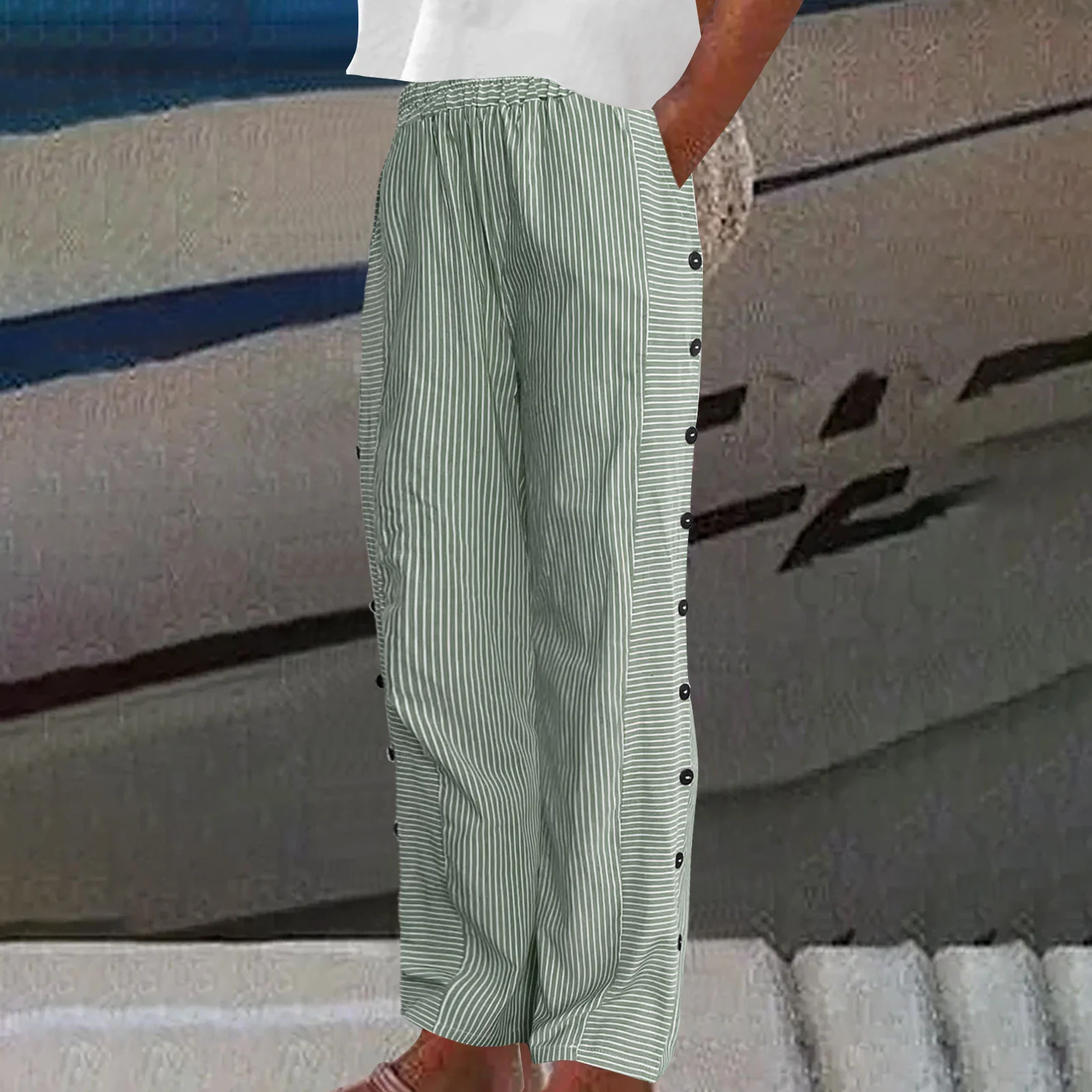 Pantalon Large à Rayures 