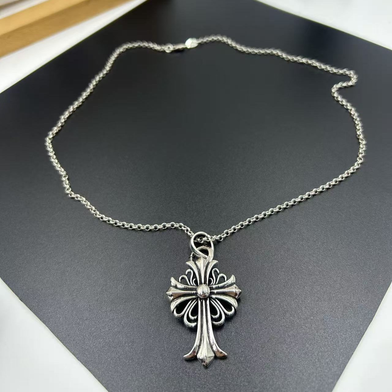CHROME HEARTS ENGRAVED CROSS NECKLACE