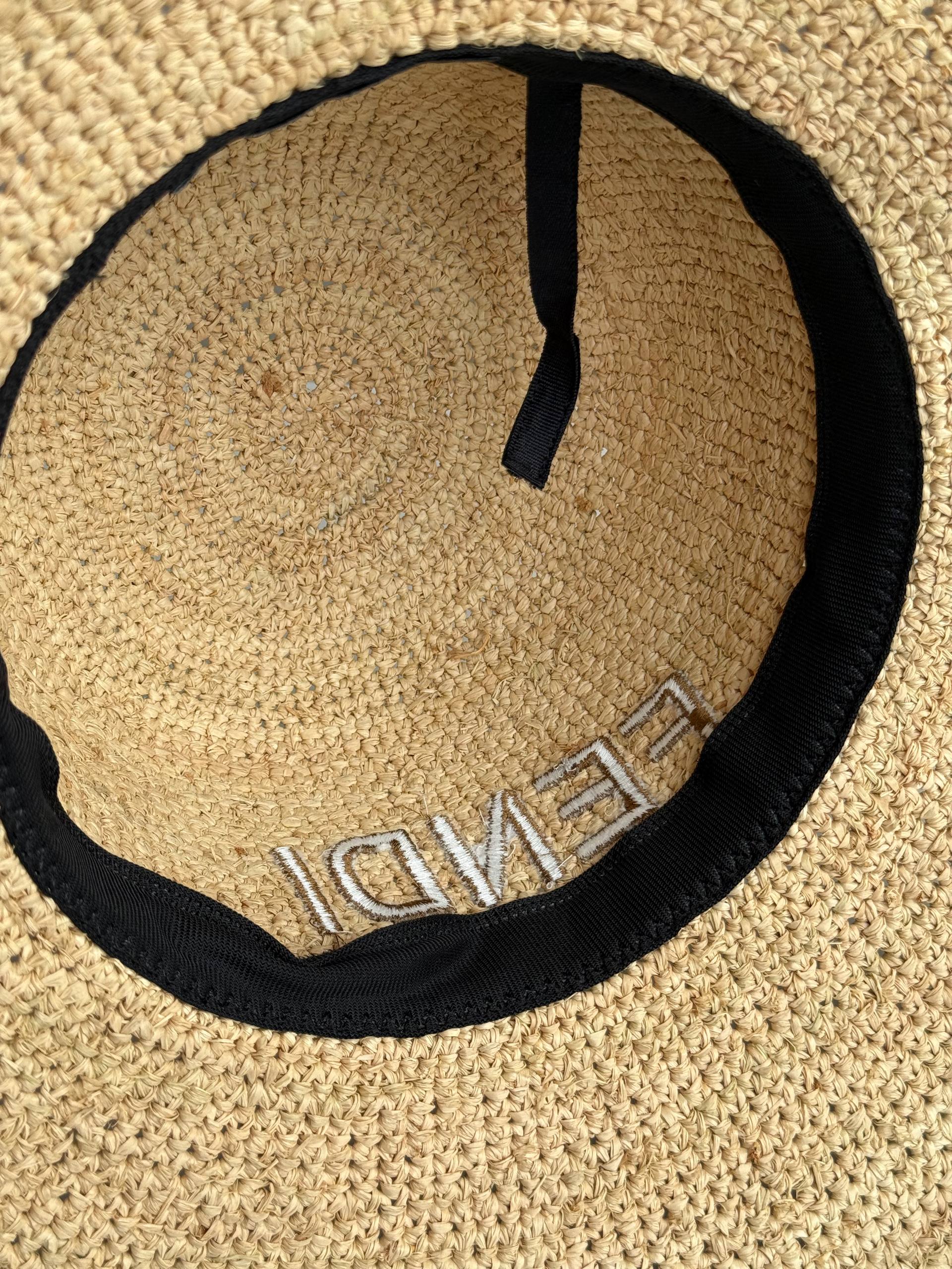 Fendi Embroidered Logo Raffia Wide-Brim Sun Hat