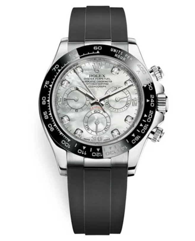 Rolex Cosmograph Daytona 116519LN MOP Diamond Dial Oysterflex White Gold Mens Watch【1:1 Replica】