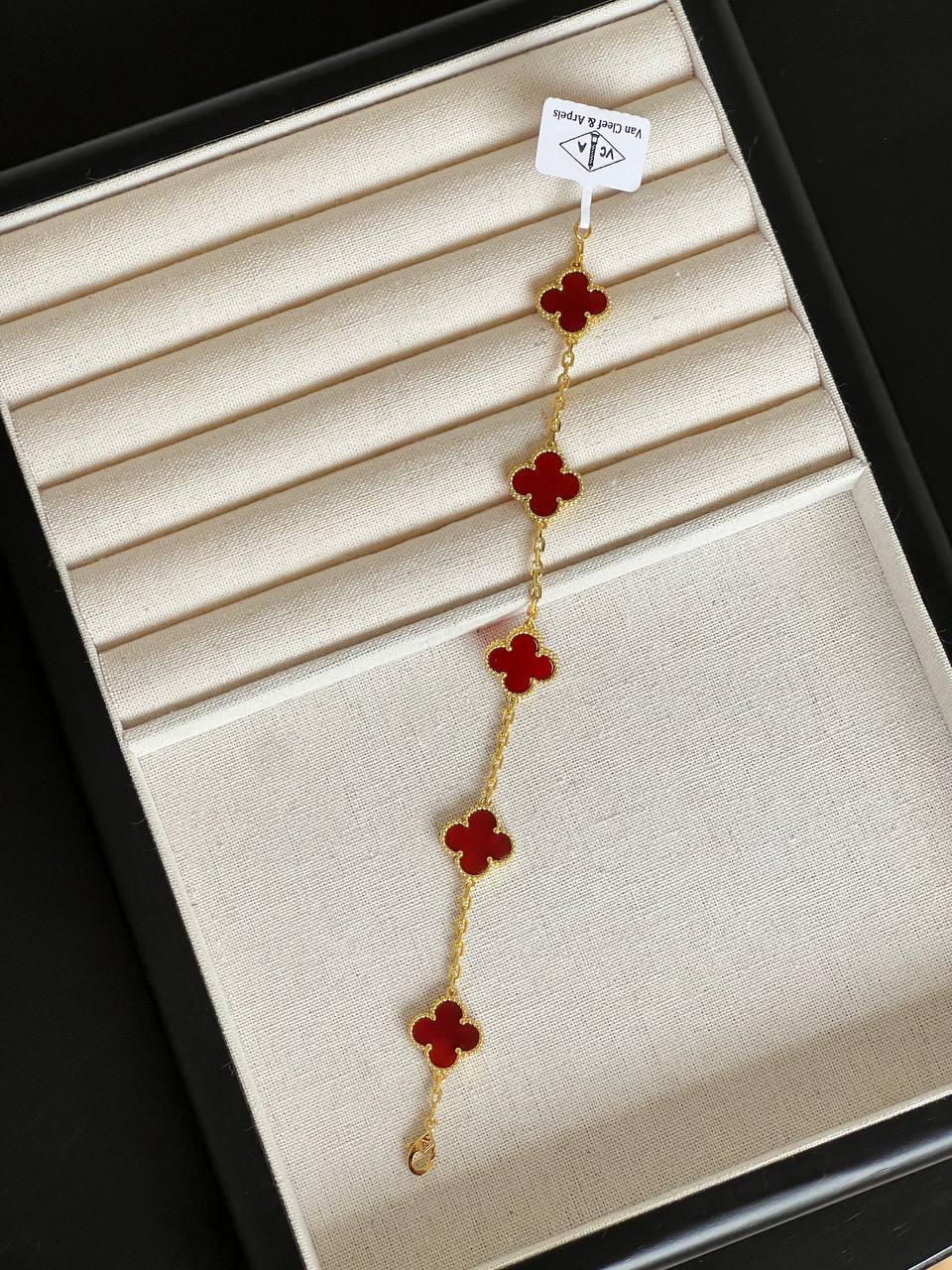 Van Cleef & Arpels Vintage Alhambra 5 Motifs Bracelet With Carnelian