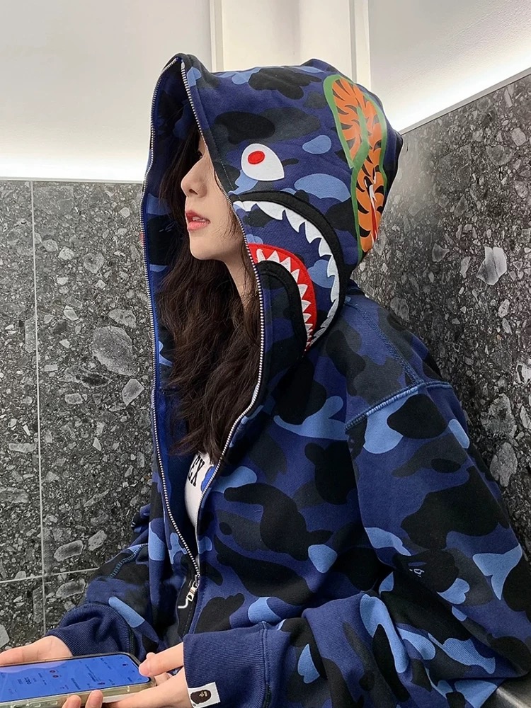 1:1 Best Quality Blue Camo 1 Hood Zipper Hoodie