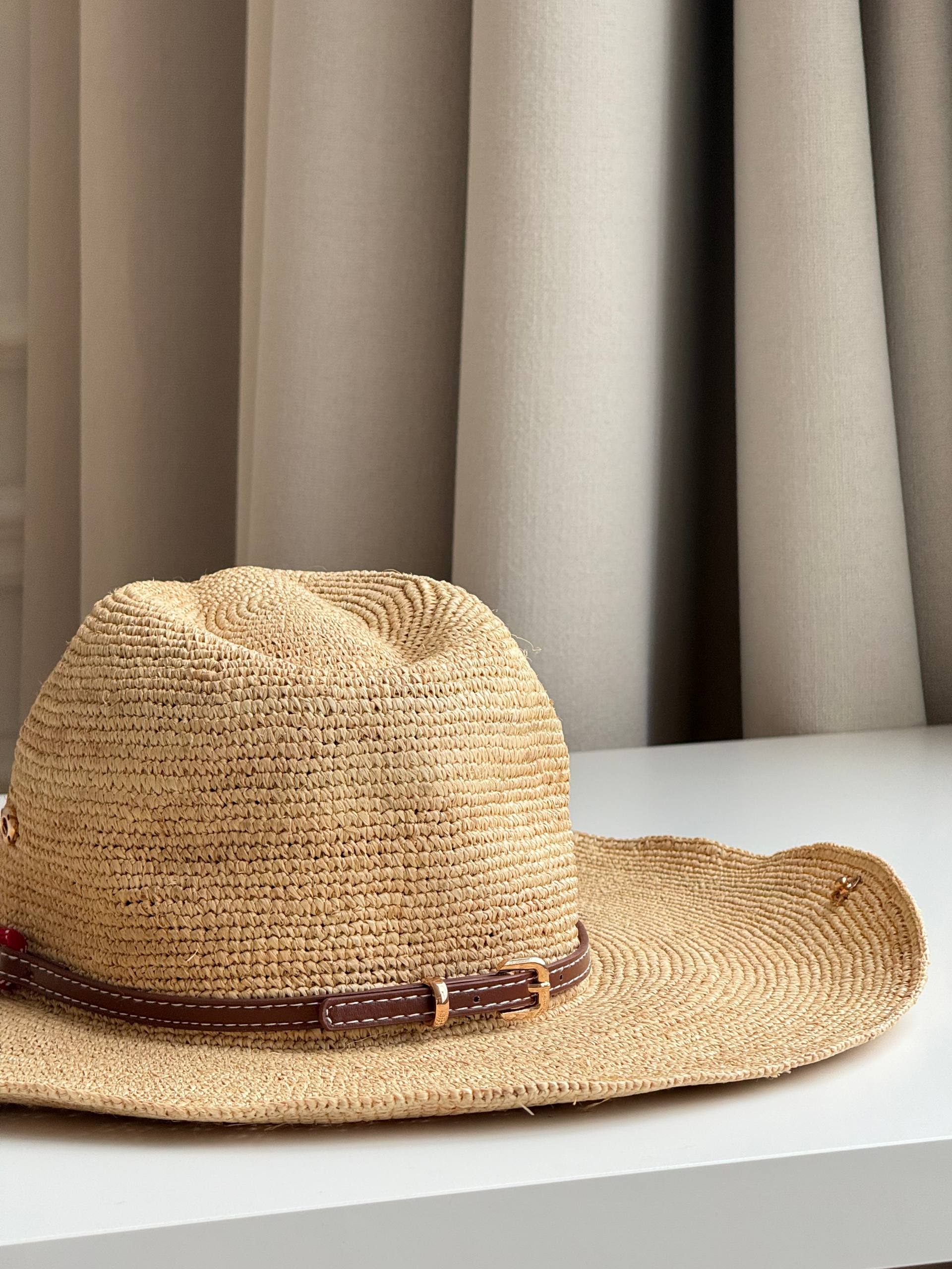 Miu Miu Raffia Woven Cowboy-Style Wide-Brim Straw Hat