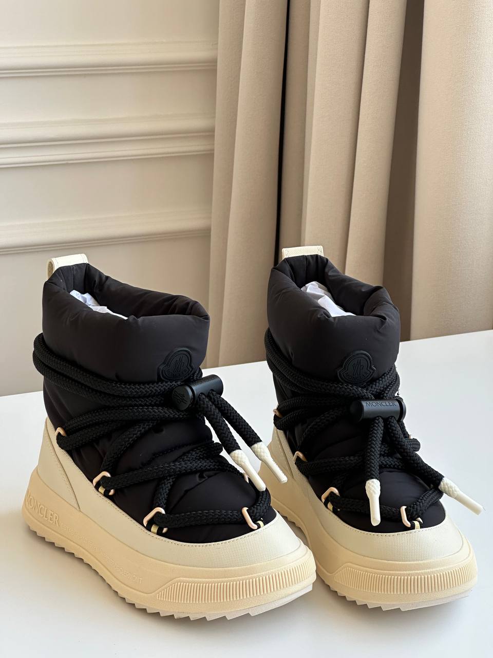 Moncler Black & Off-White Padded Nylon Chunky Lace-Up Platform Snow Ankle Boots