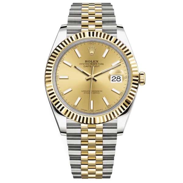 Rolex Oyster Perpetual Datejust 41 Watch, champagne dial, Fluted bezel, Two-tone Jubilee bracelet【1:1 Replica】