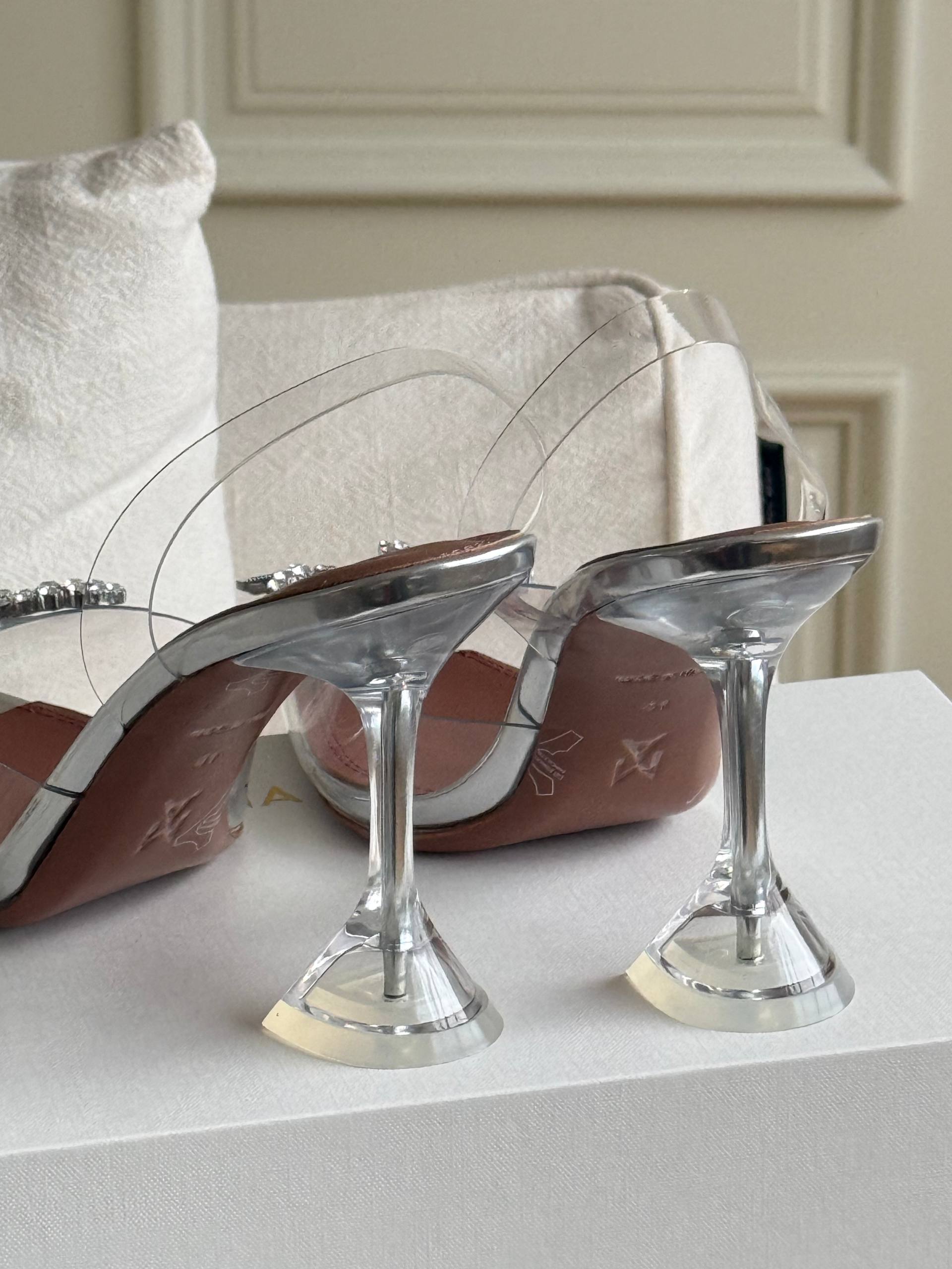 Clear PVC Pointed Toe Rhinestone Bow Crystal Heel Slingback Pumps