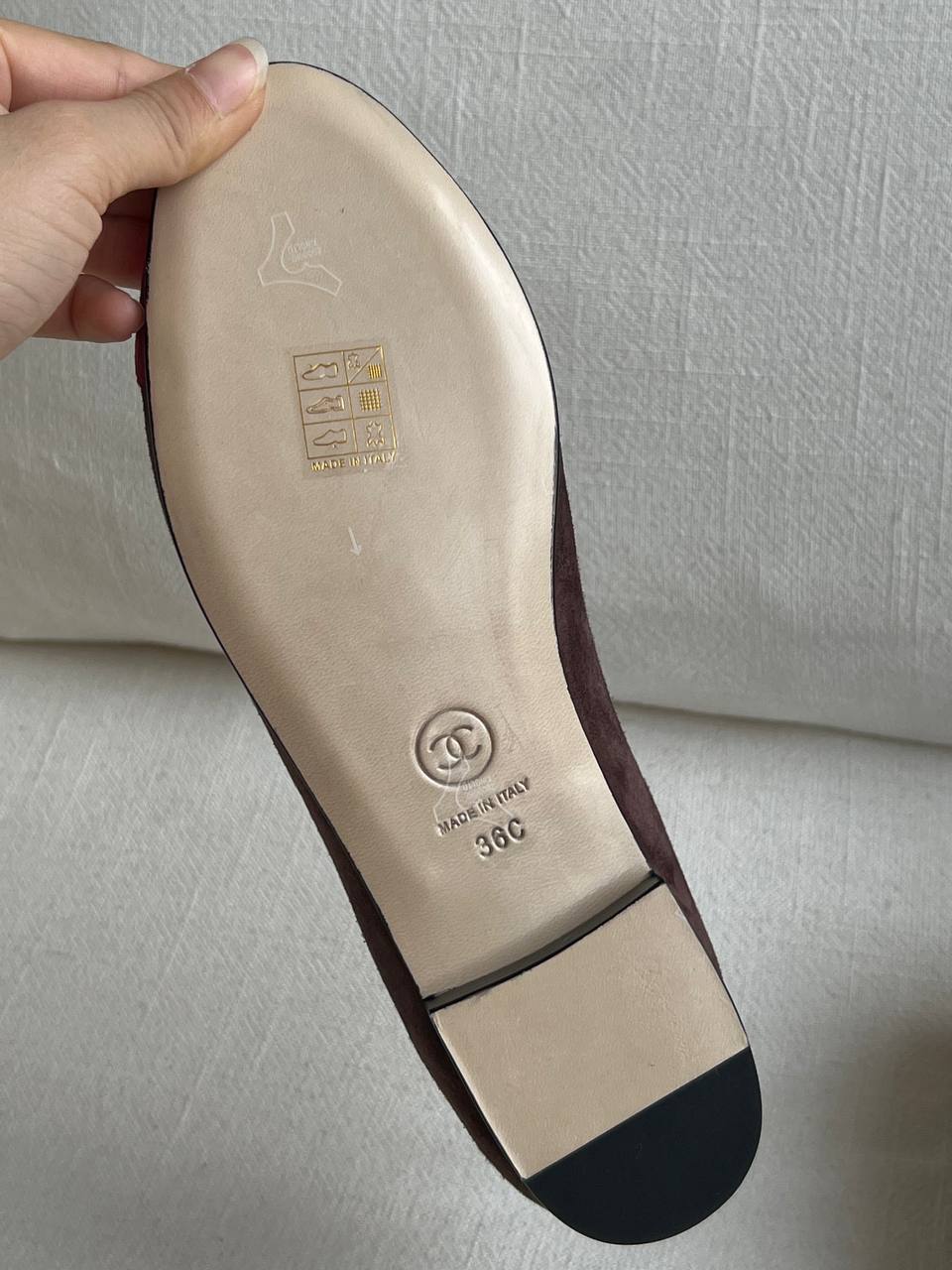 Chanel Dark Brown & Wine Red Contrast Suede Bow CC Logo Flat Ballet Flats