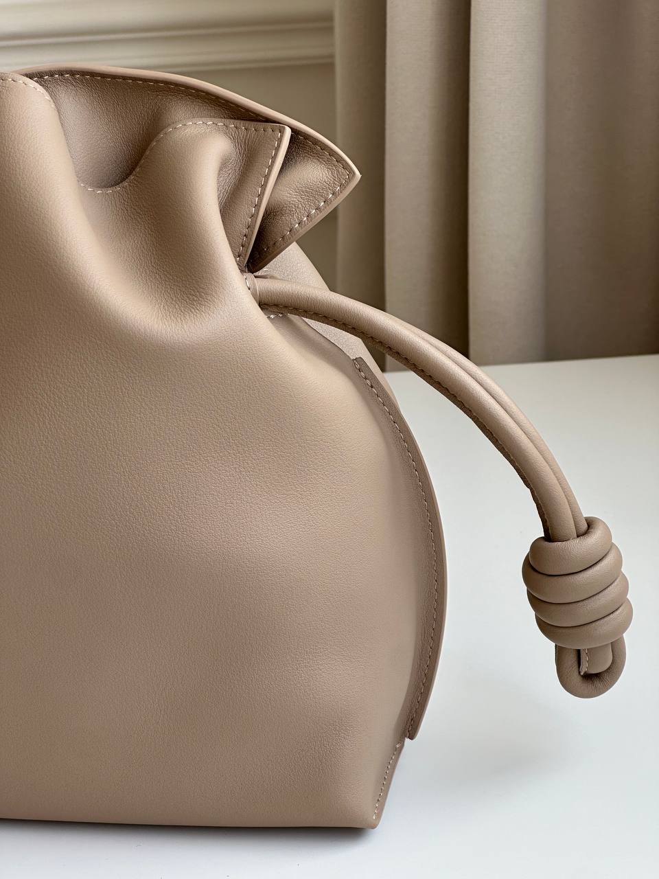 Bottega Veneta Milk Tea Smooth Lambskin Double Knot Drawstring Jodie Cloud Bag