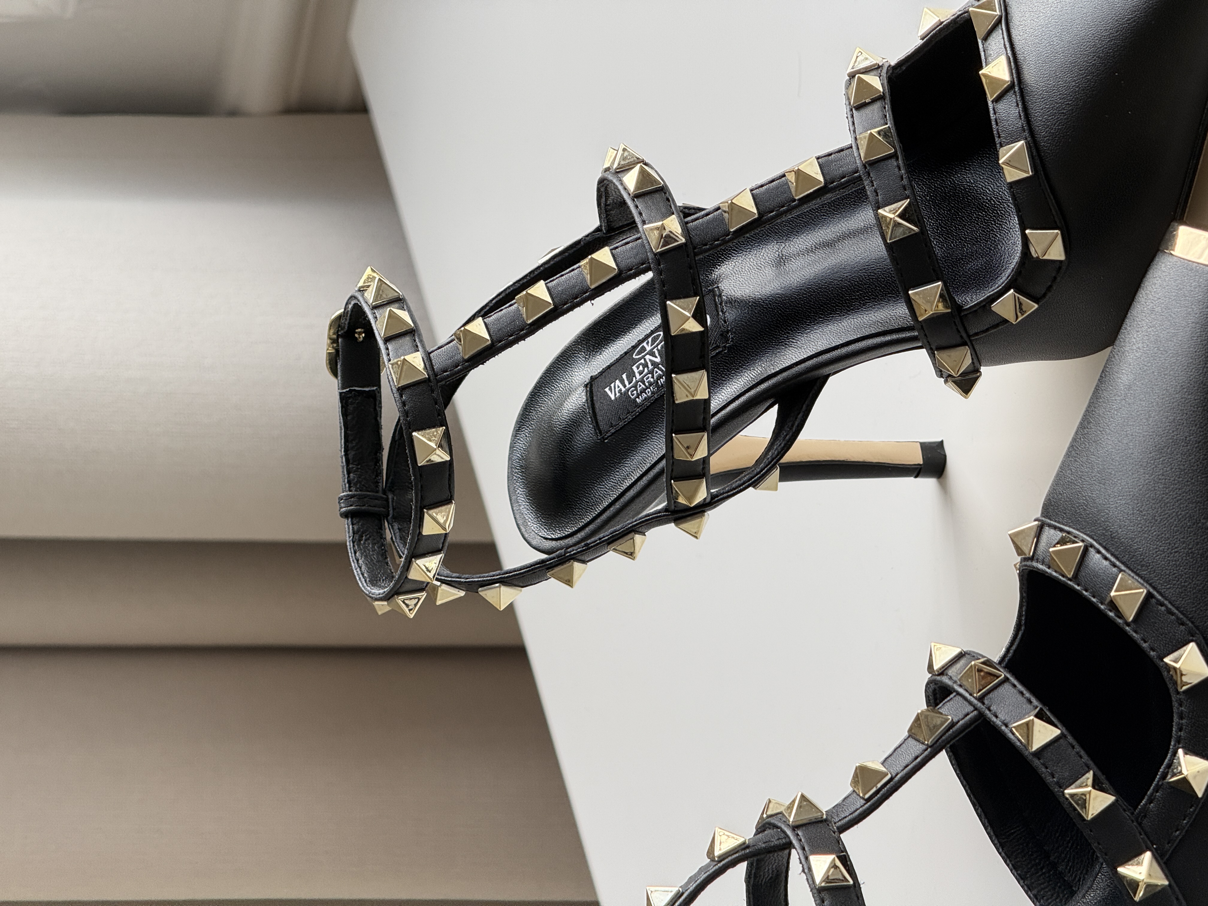 Valentino Black Leather Rockstud Pointed-toe Stiletto Heel Sandals