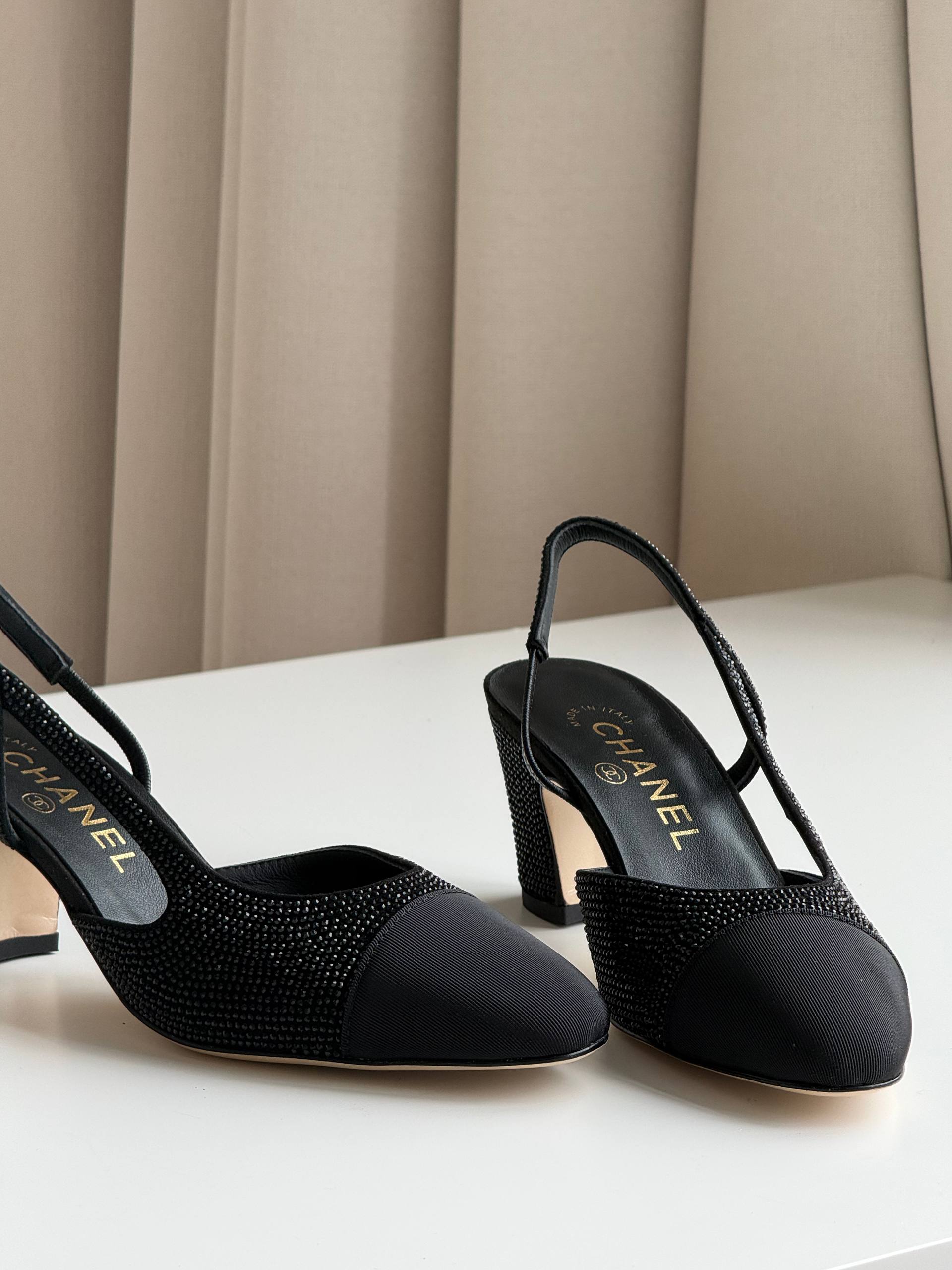 CHANEL Slingbacks, Strass and Satin