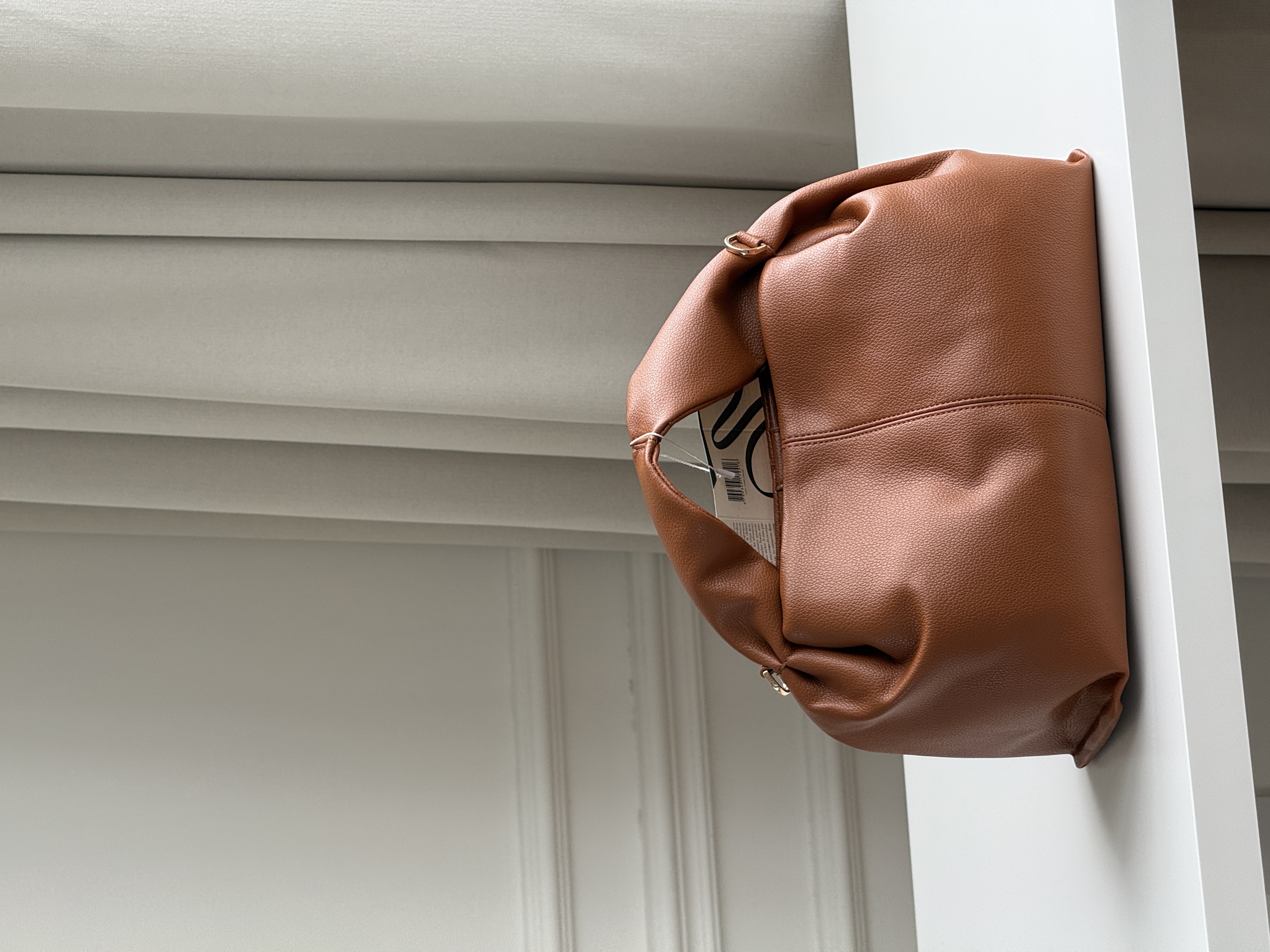 Caramel Brown Pebbled Soft Leather Ruched Handle Lazy Cloud Tote Bag
