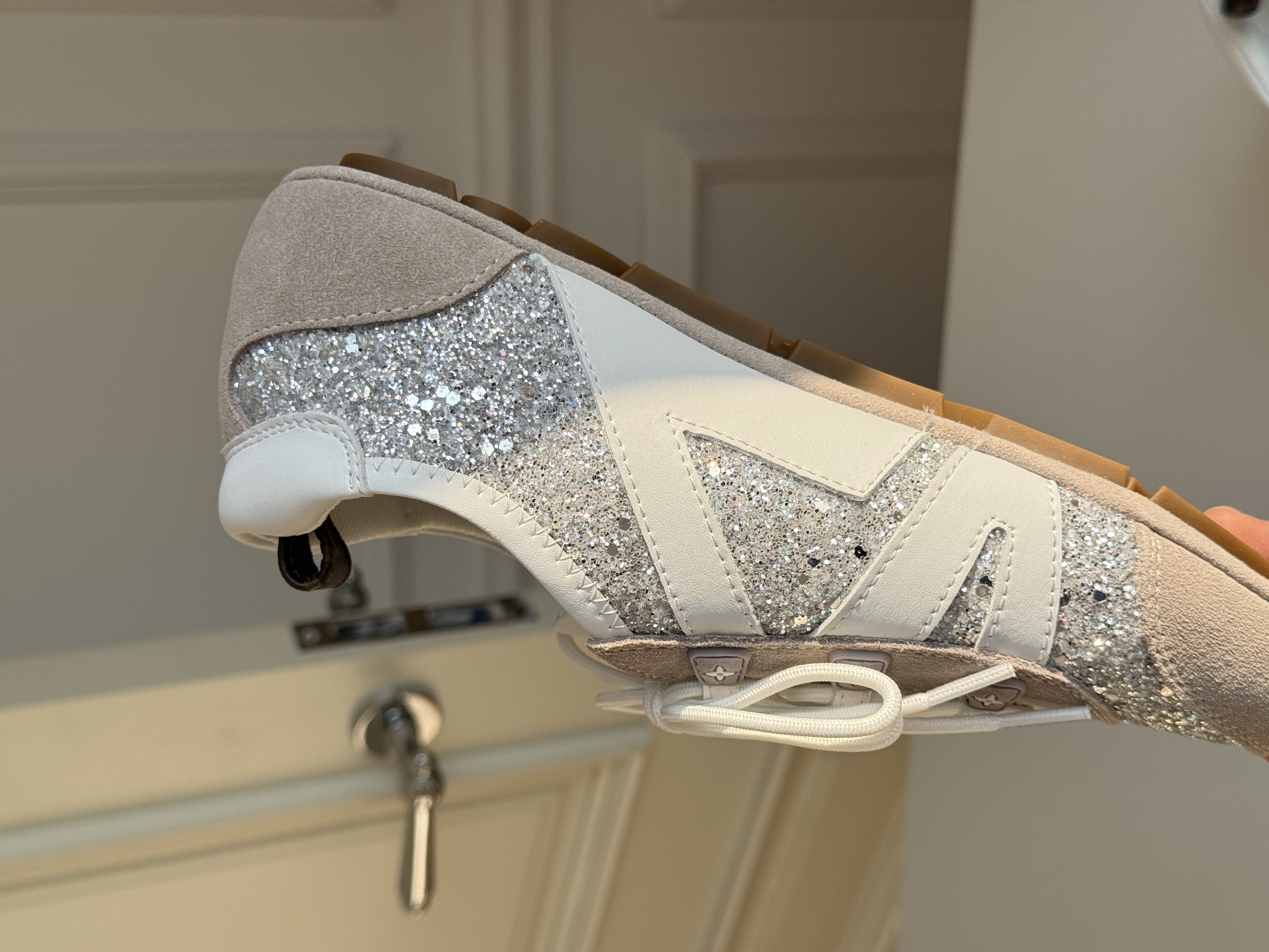 Louis Vuitton Silver Glitter & Suede Retro Low-top Sneakers