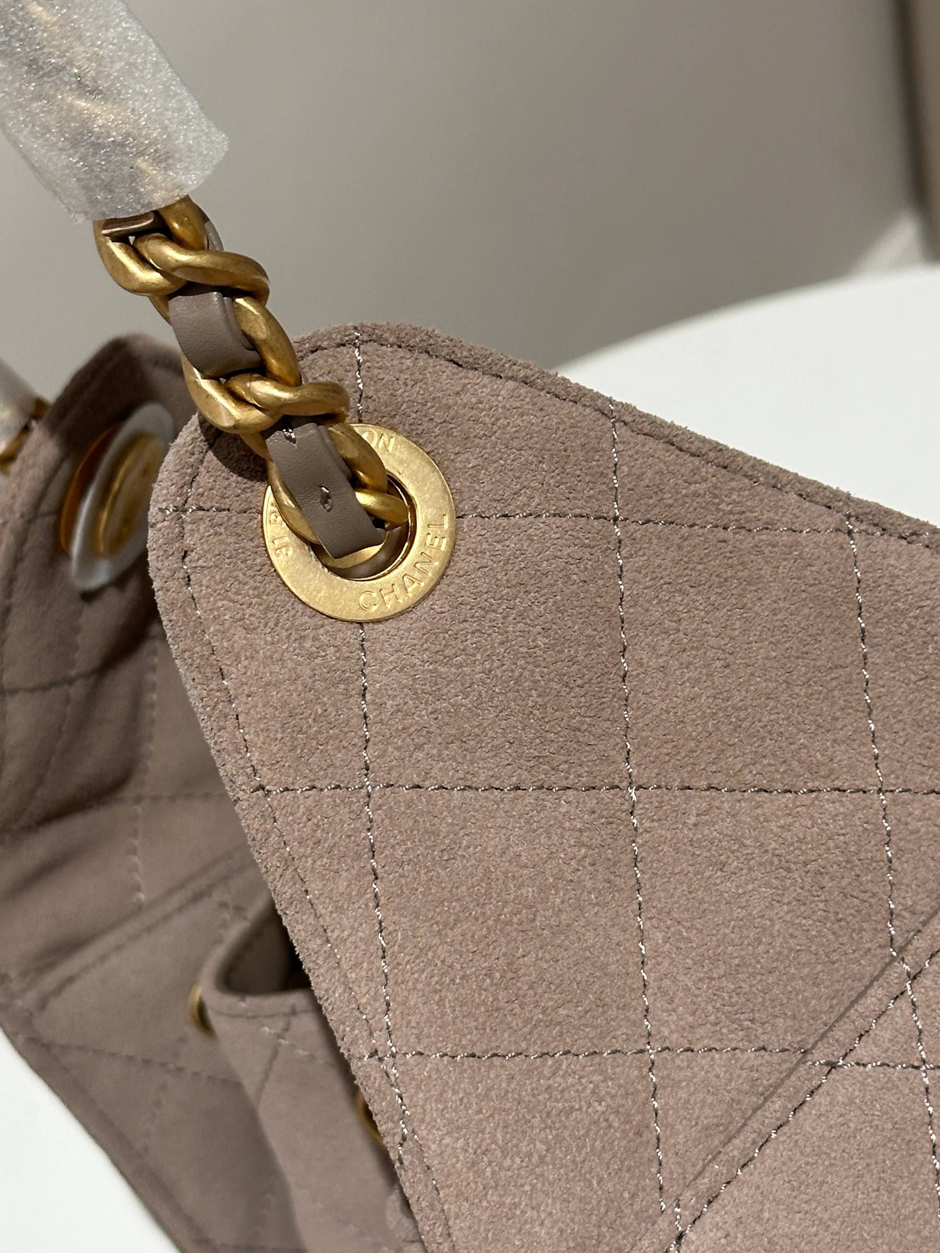 CHANEL Small 25 Bag in Taupe Grey Suede