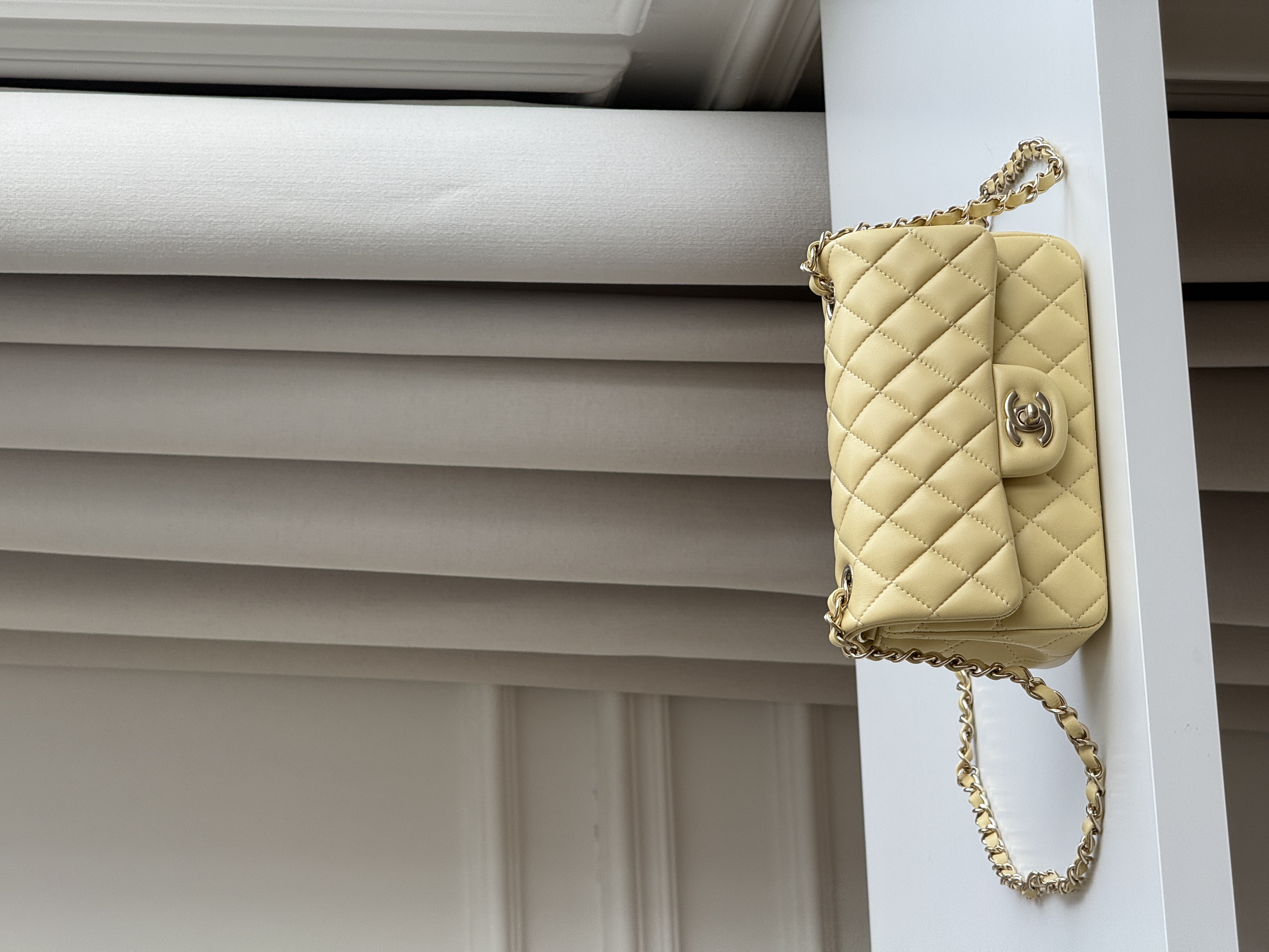 Chanel Cream Yellow Caviar Leather Classic Flap Silver CC Chain Bag