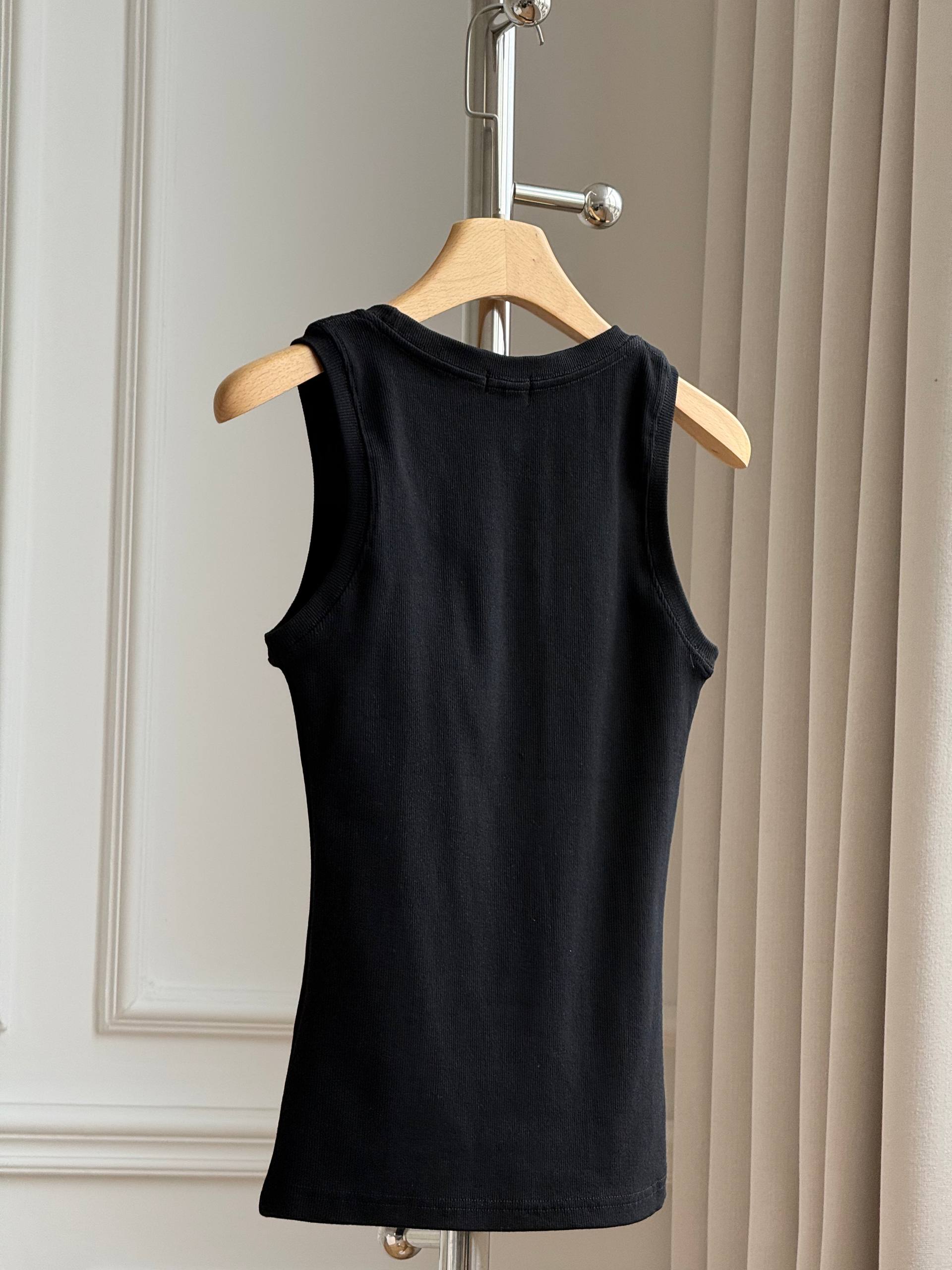 CELINE Triomphe Embroidered Ribbed Tank Top