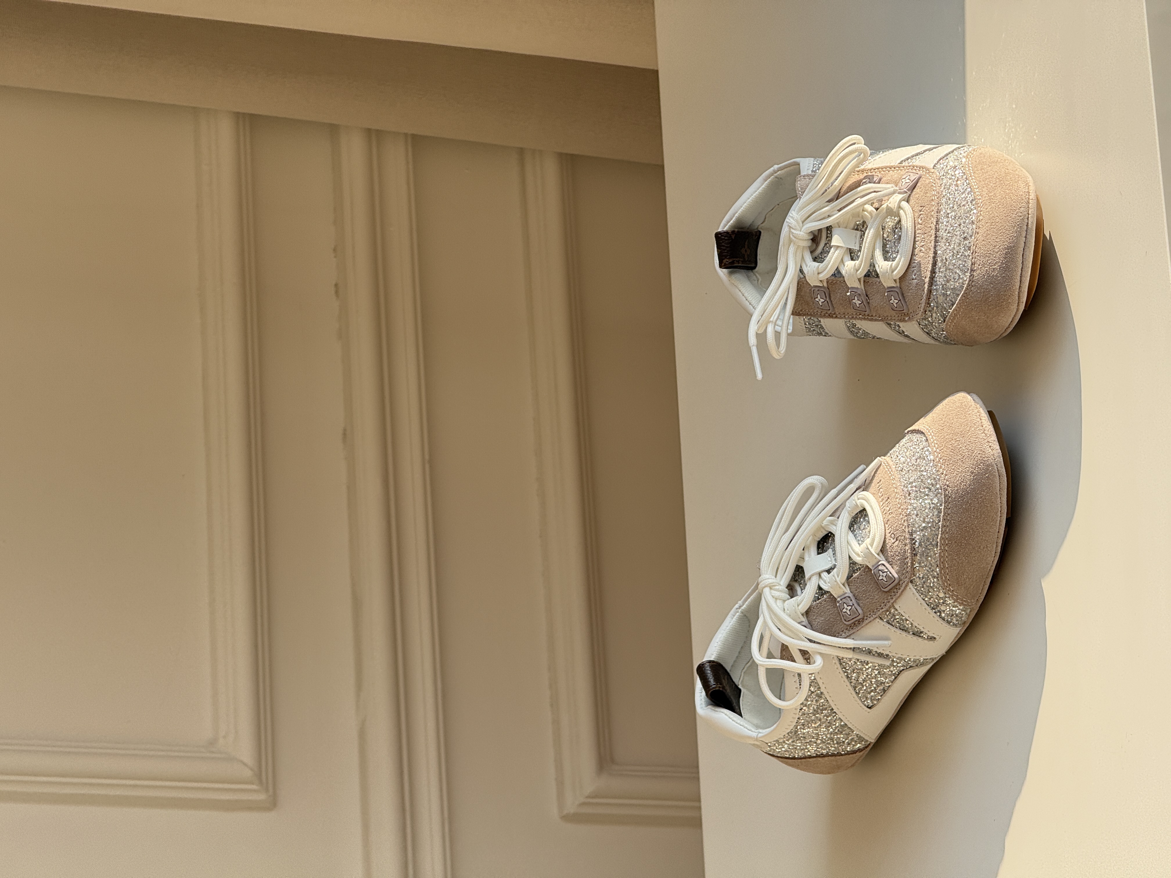 Louis Vuitton Silver Glitter & Suede Retro Low-top Sneakers