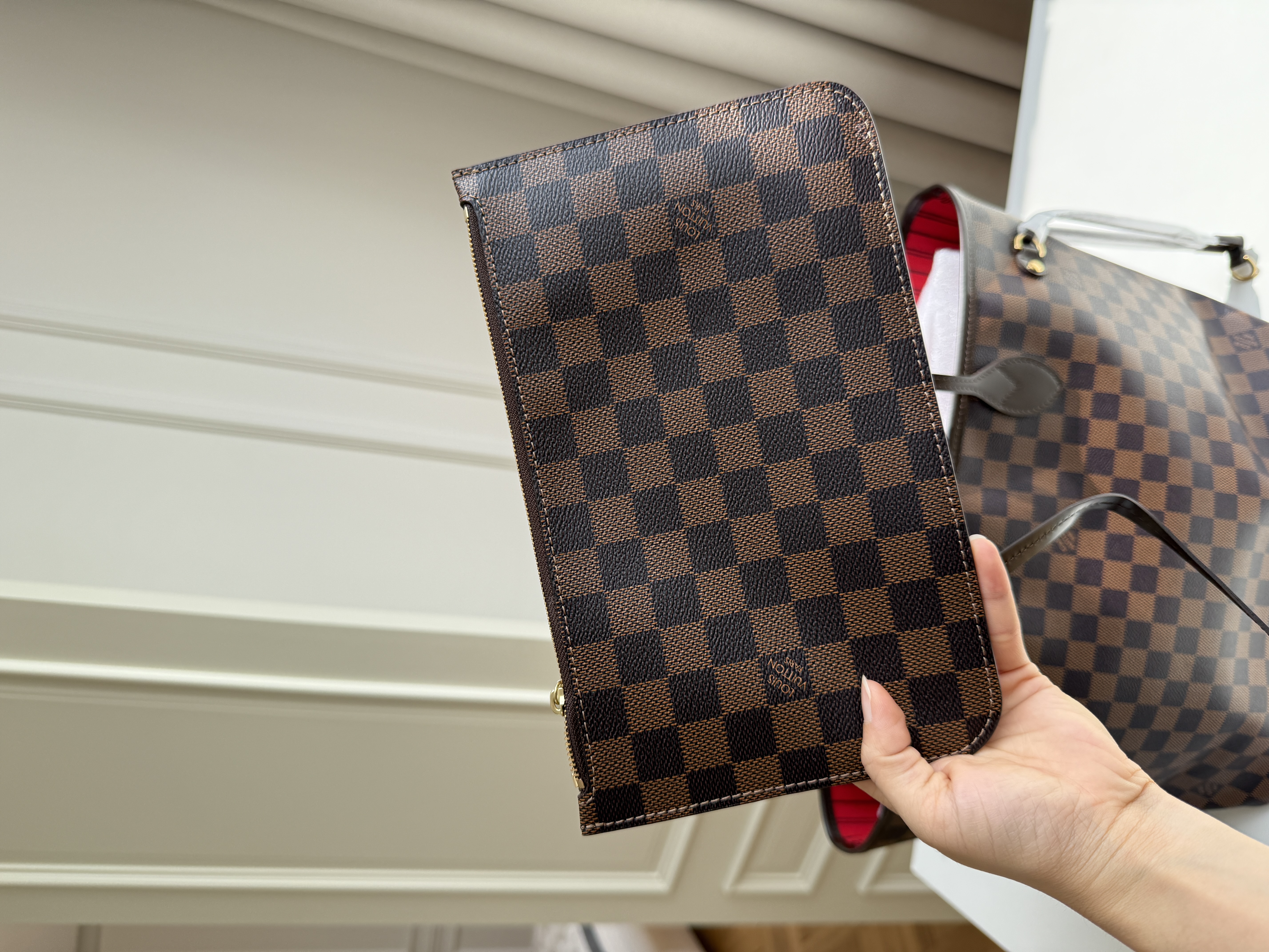 Louis Vuitton Neverfull MM Damier Ebene Check Tote Bag