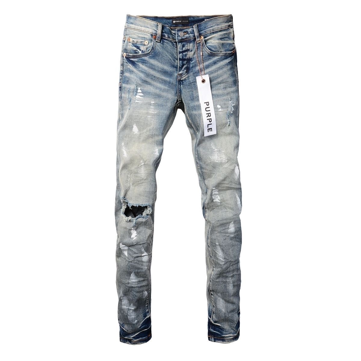 No. 9043 Paint Spots Ripped Jeans Blue