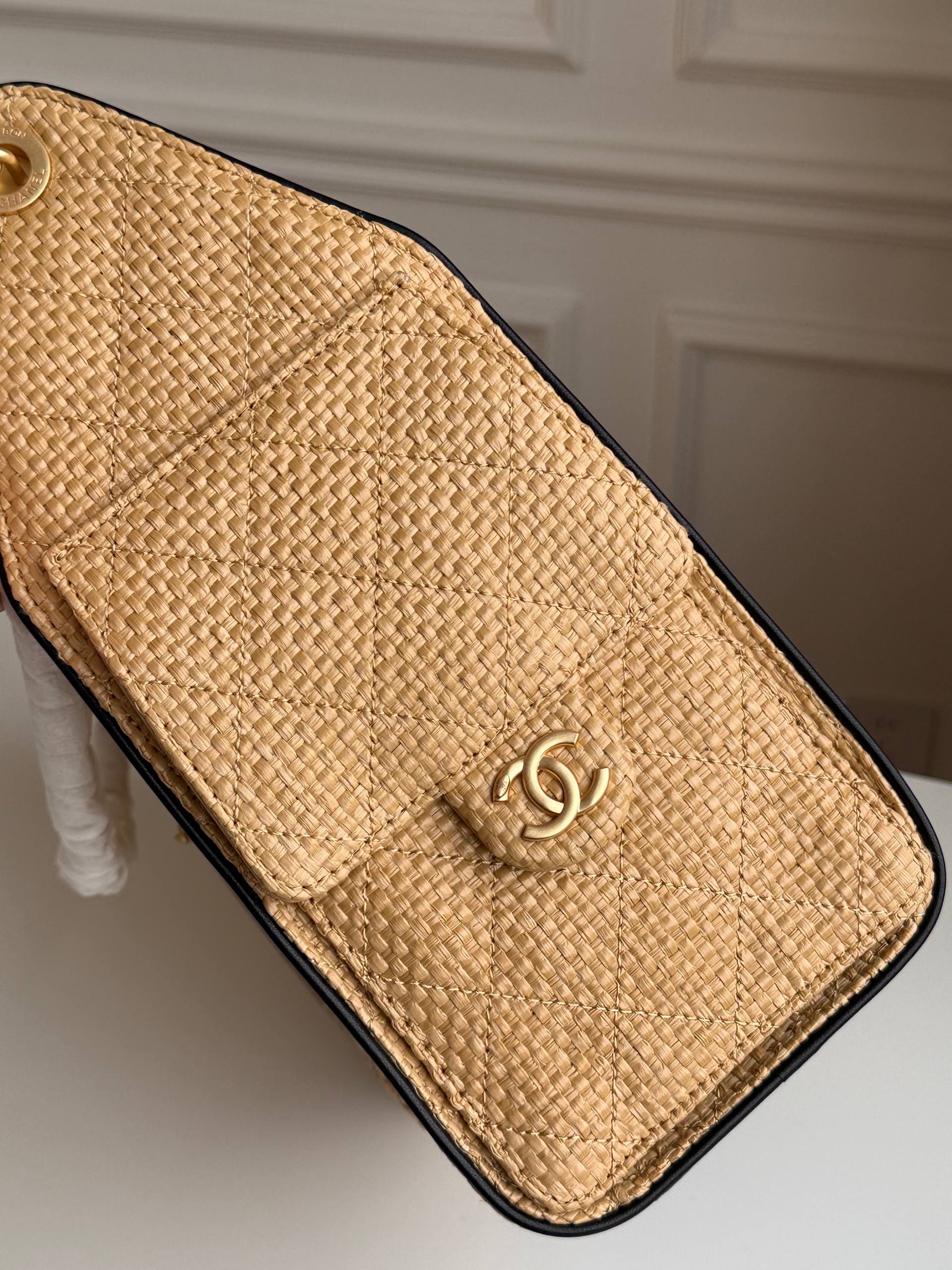Chanel Quilted Raffia Drawstring Bucket Bag