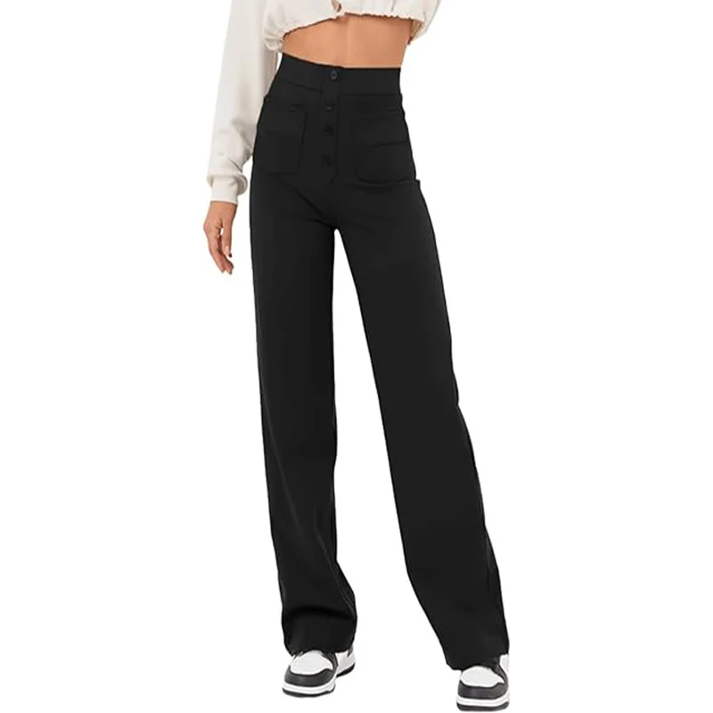 Pantalon Droit Taille Haute à Boutons