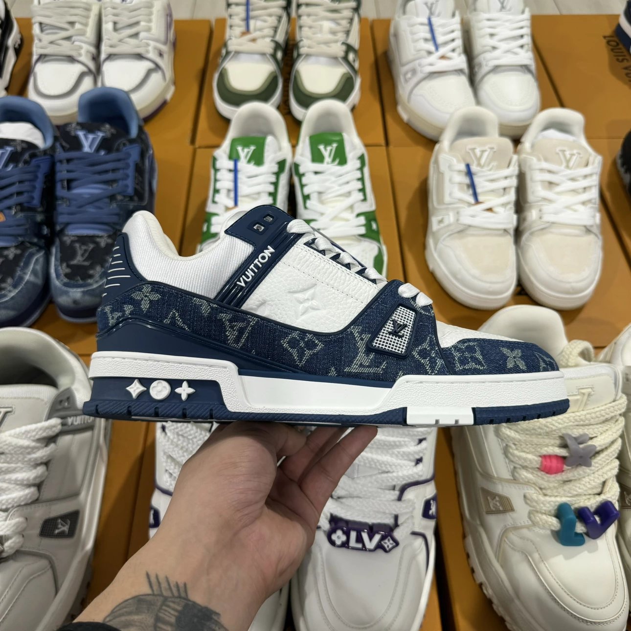 LV Trainer denim and Leather Blue & White Color