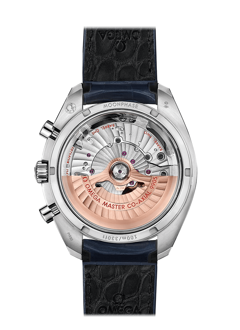 MOONPHASE CO‑AXIAL MASTER CHRONOMETER MOONPHASE CHRONOGRAPH 44.25 MM 304.93.44.52.99.004 FAVOURITES COMPARE Platinum on Leather strap