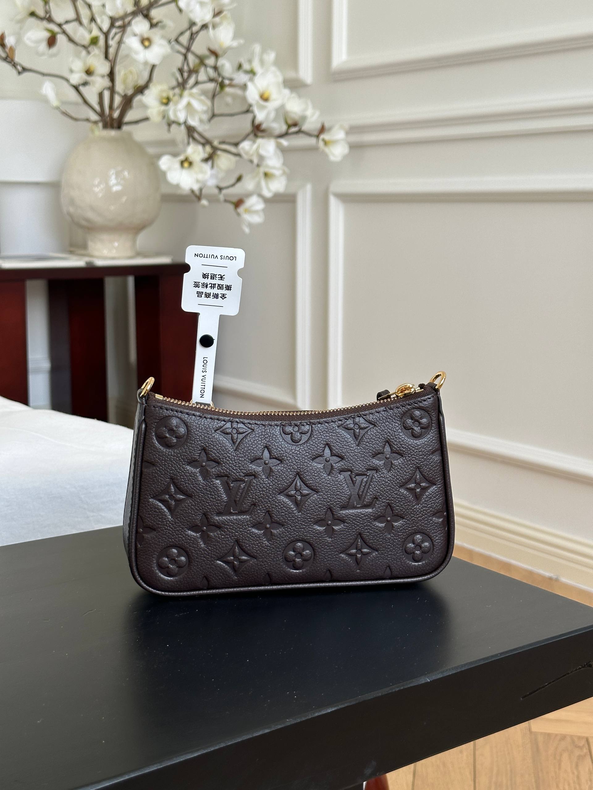 Louis Vuitton Dark Brown Embossed Monogram Leather Zip Shoulder Bag