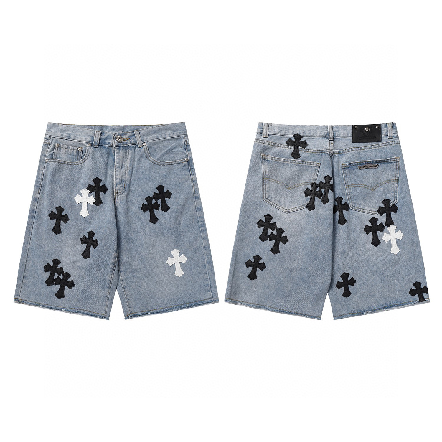Chrome Hearts White Black Cross logo denim Shorts Blue