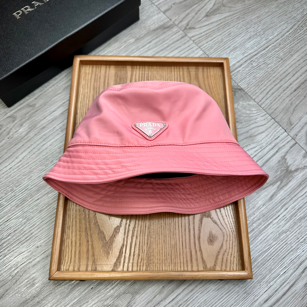 Prada Flat Top Classic Triangle Labeled Iron Fisherman's Hat Sunhat
