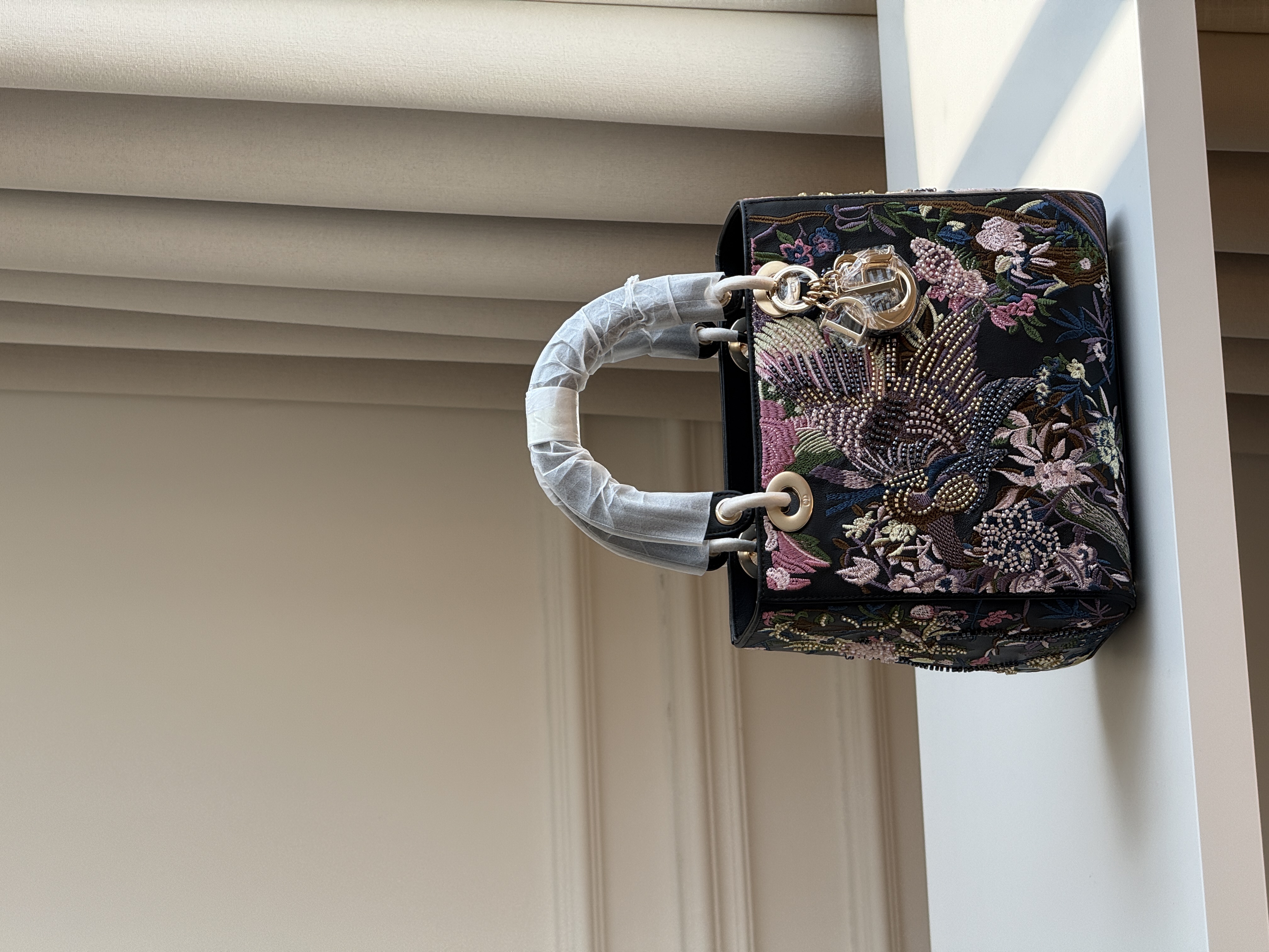 Dior Lady Dior Heavy-duty Floral & Bird Embroidery Beaded Handbag