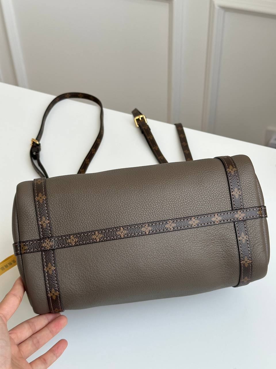 Louis Vuitton Grey Green Grained Leather Monogram Trim Soft Speedy Shoulder & Crossbody Bag