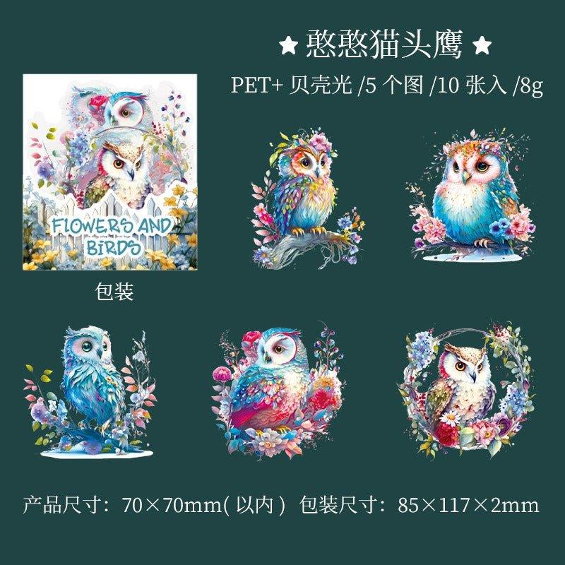 1023 Shell Light PET Stickers Flower Birds Series