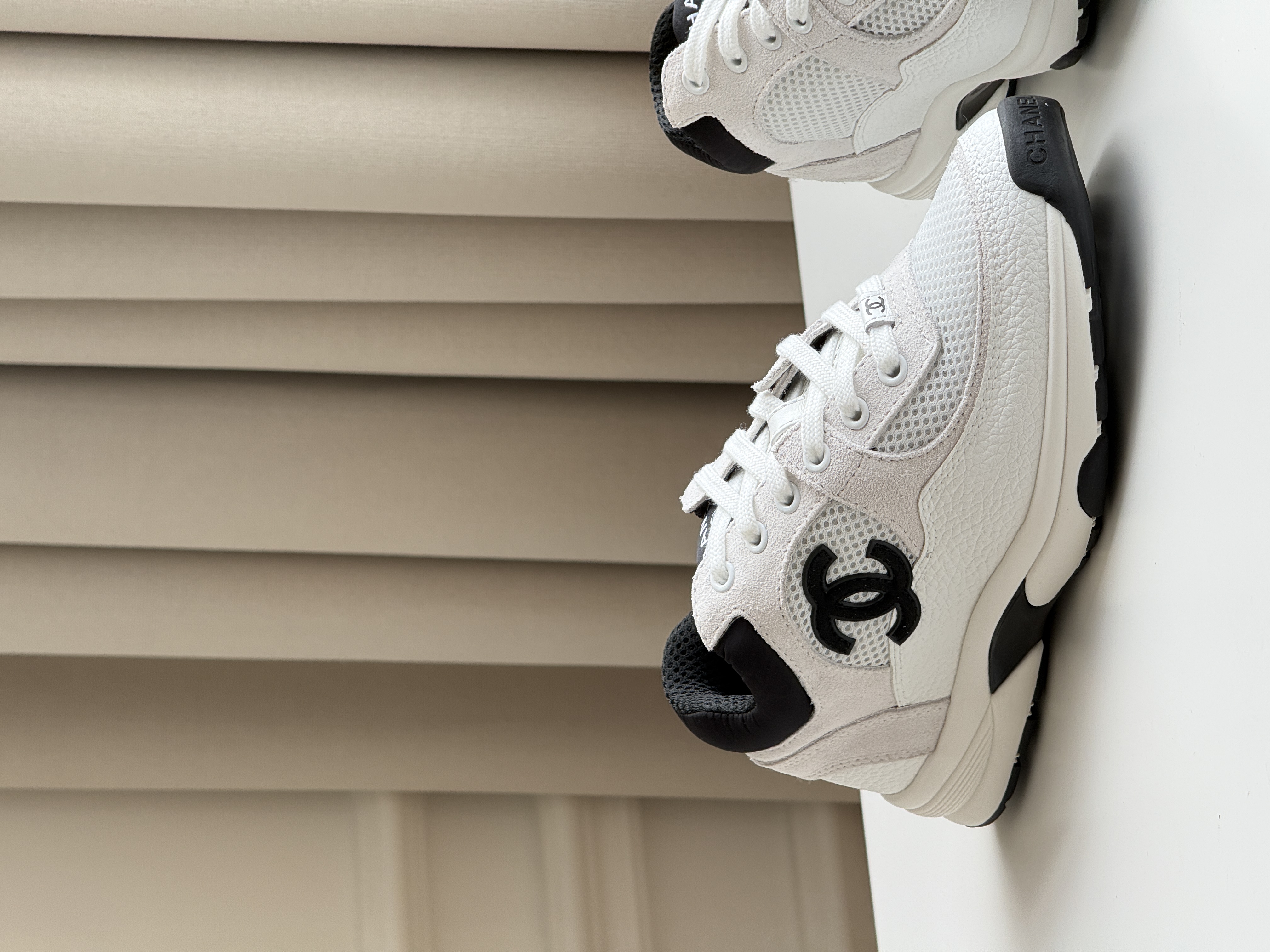 Chanel Black and White Panelled Mesh Dad Sneakers