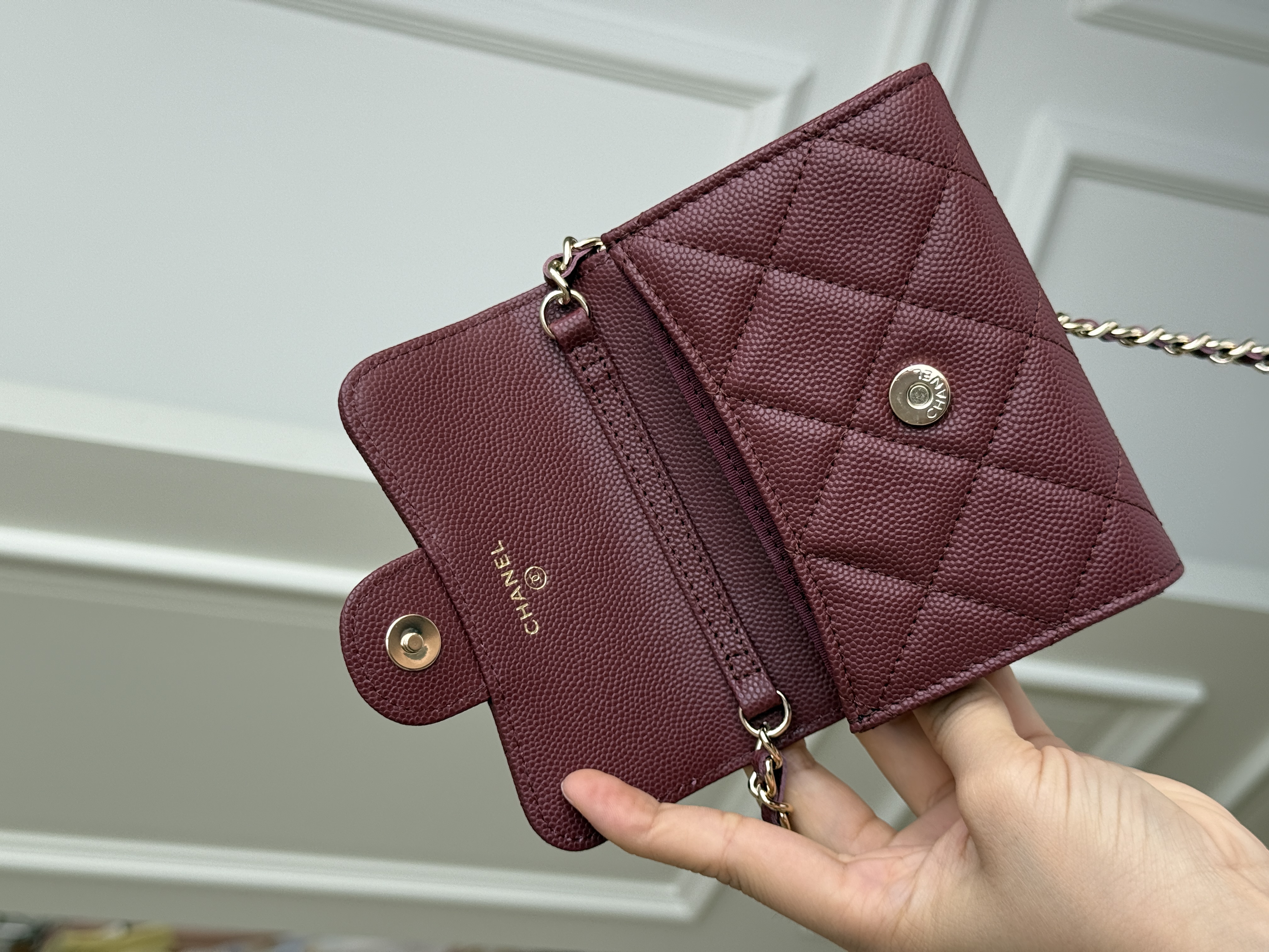 Chanel Burgundy Caviar Leather Mini Classic Flap Gold CC Chain Bag
