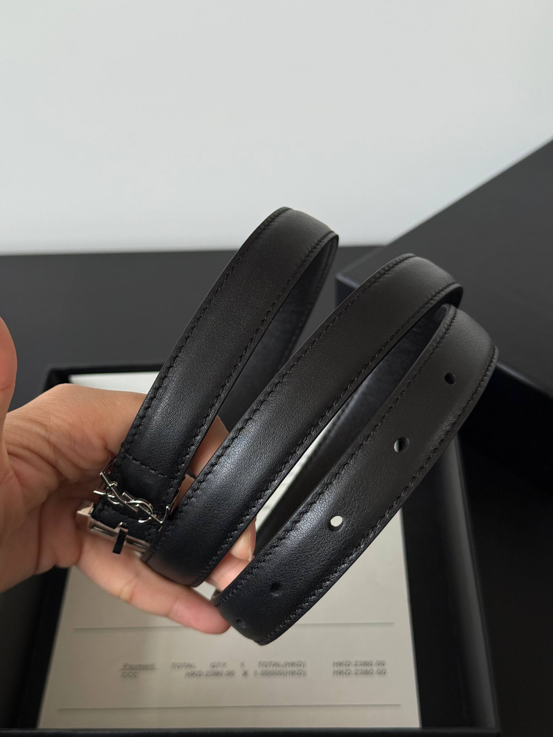 Saint Laurent Cassandre Thin Belt in Smooth Leather