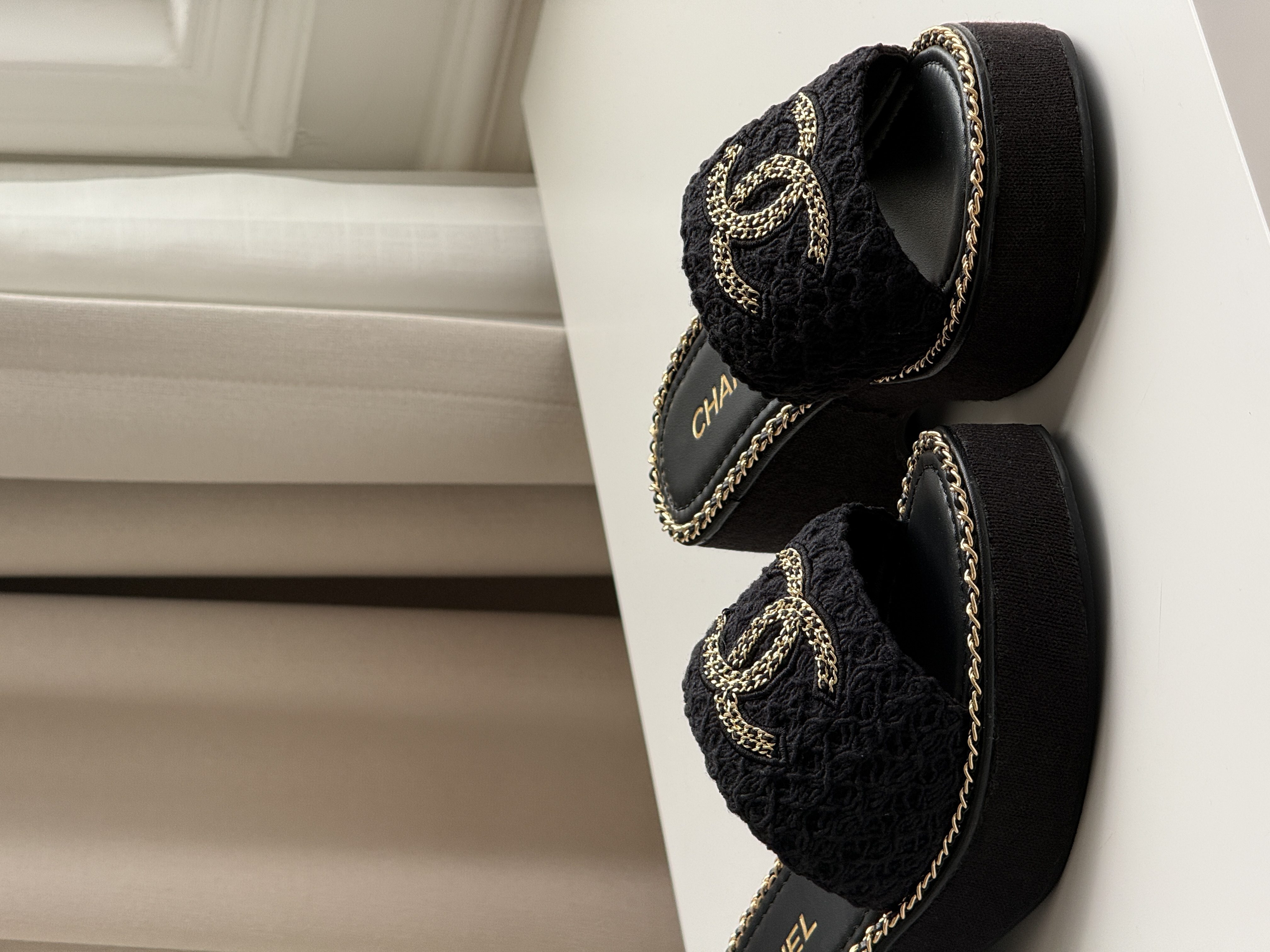 CHANEL Crochet Slide Sandals with Interlocking CC Logo