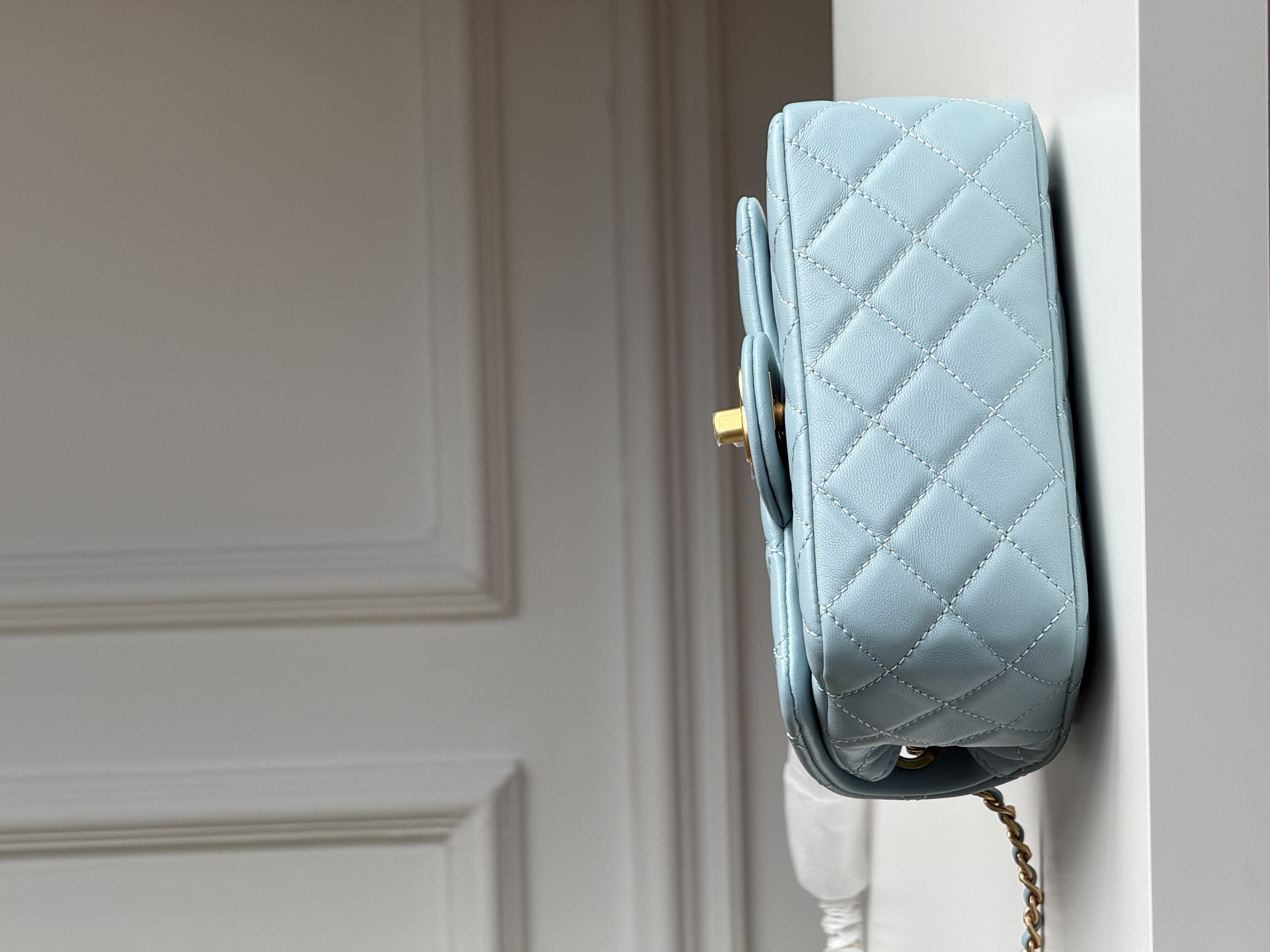 Chanel Baby Blue Lambskin Mini Classic Flap Gold CC Chain Bag