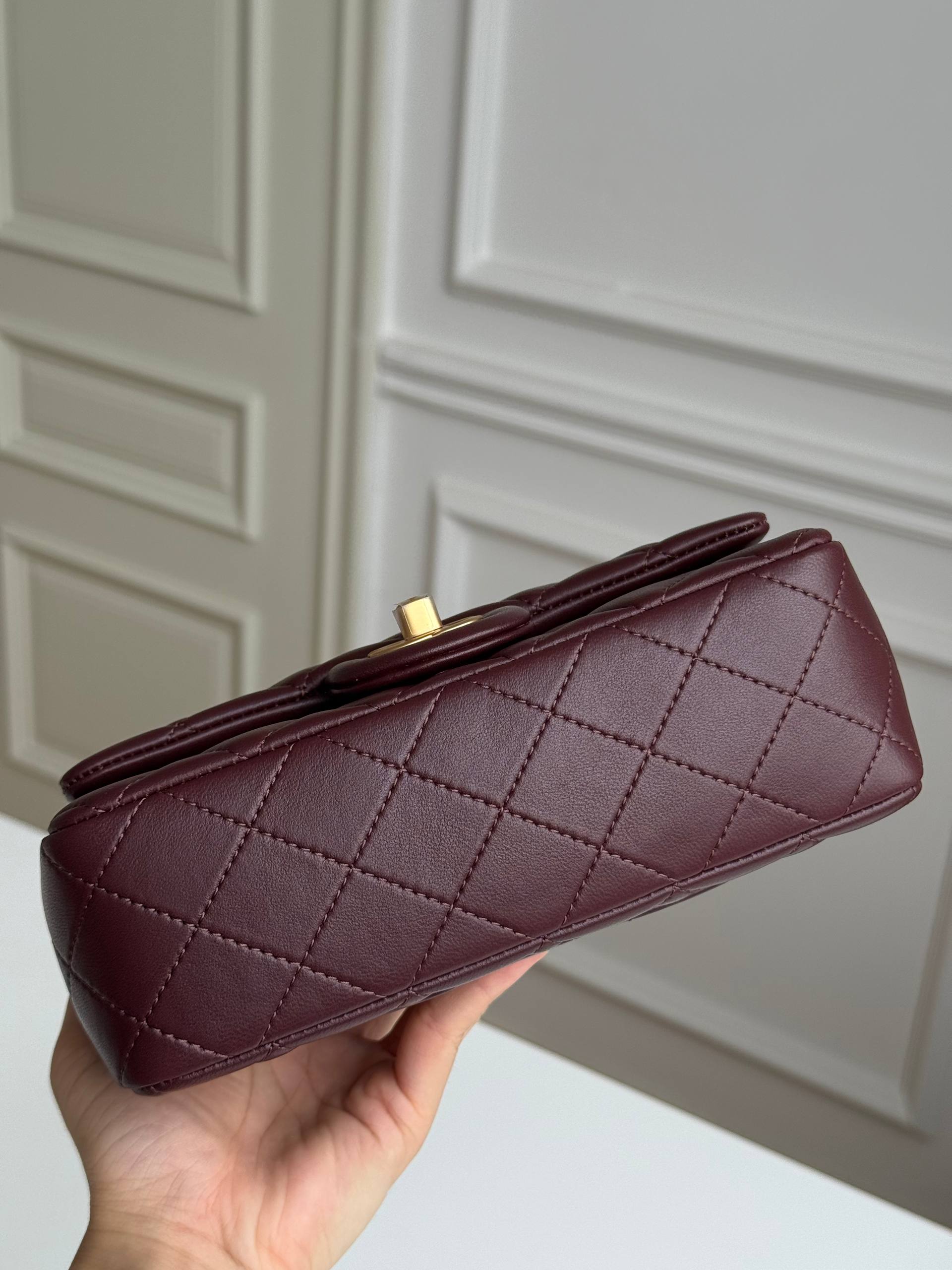 Chanel Mini Classic Flap Burgundy Lambskin Crossbody Bag