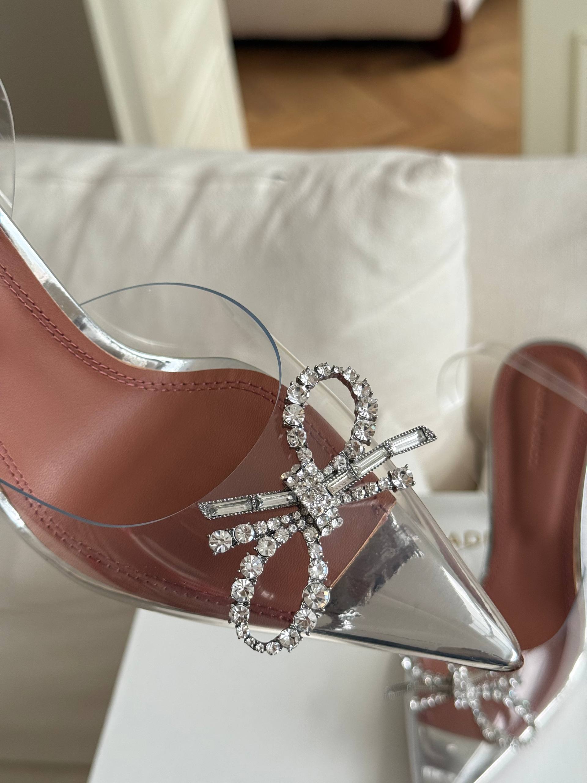 Clear PVC Pointed Toe Rhinestone Bow Crystal Heel Slingback Pumps